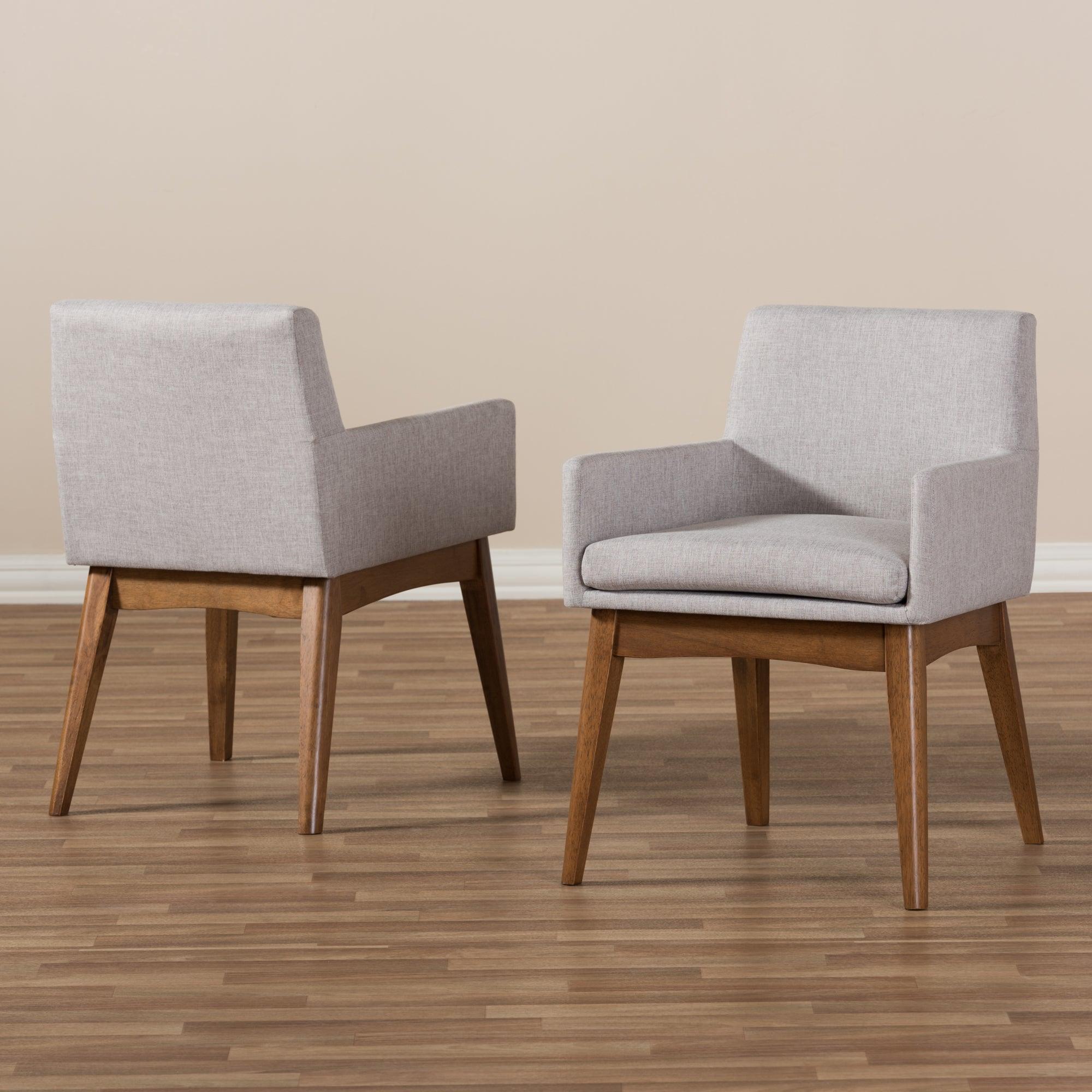 Nexus Mid-Century Modern Wood Finishing ish Fabric Dining Armchair (Set of 2)