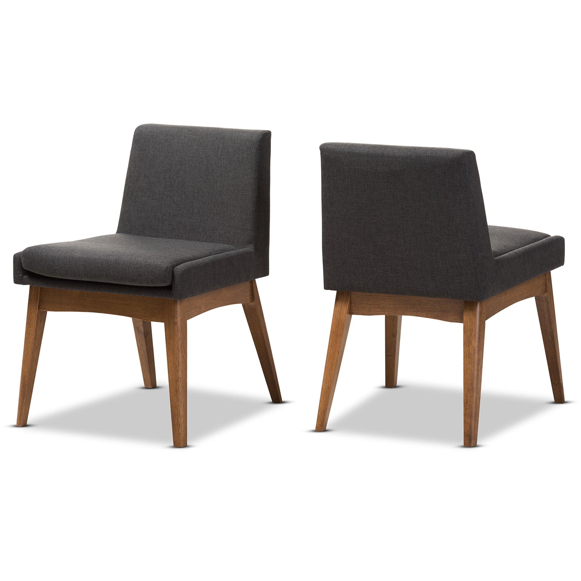 Nexus Mid-Century Modern Wood Finishing Dark Fabric Dining Side Chair (Set of 2)