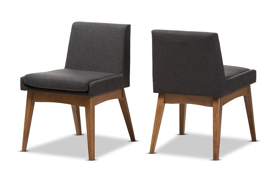 Nexus Mid-Century Modern Wood Finishing Dark Fabric Dining Side Chair (Set of 2)