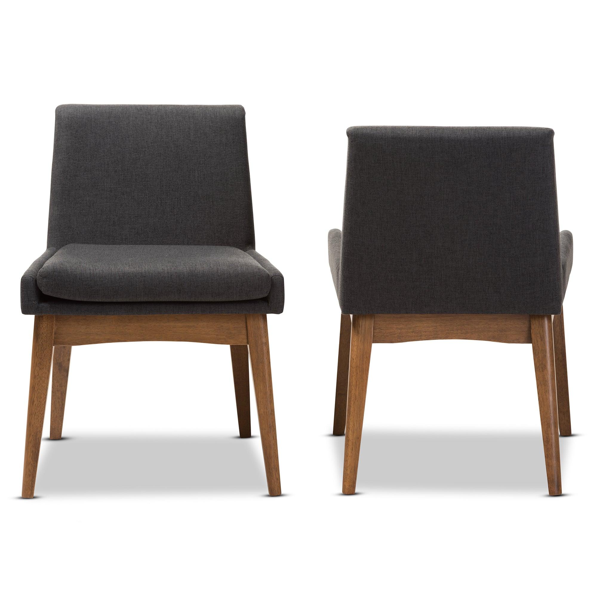 Nexus Mid-Century Modern Wood Finishing Dark Fabric Dining Side Chair (Set of 2)