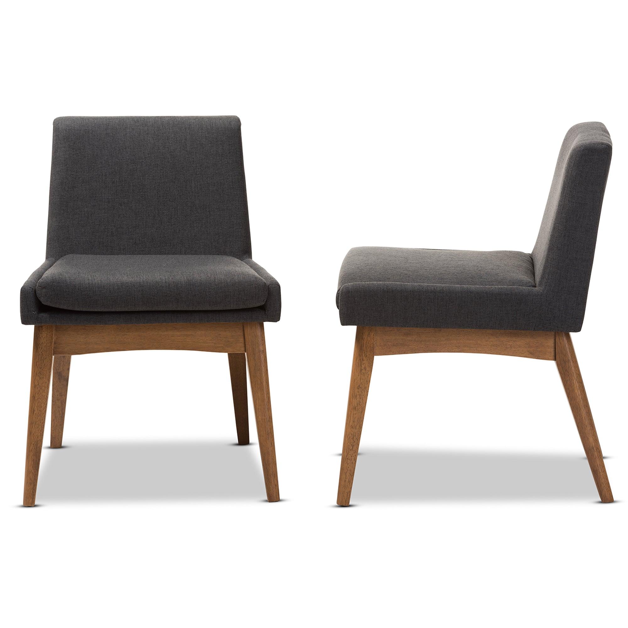 Nexus Mid-Century Modern Wood Finishing Dark Fabric Dining Side Chair (Set of 2)