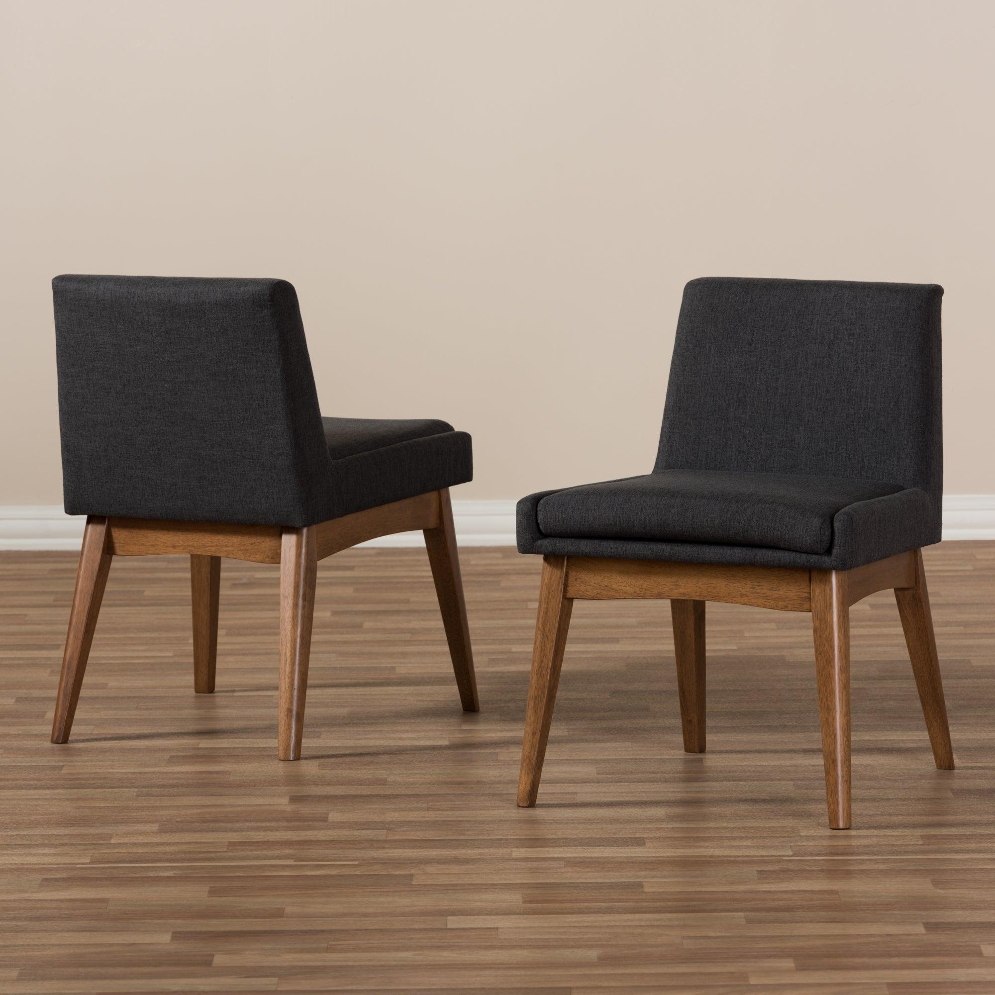 Nexus Mid-Century Modern Wood Finishing Dark Fabric Dining Side Chair (Set of 2)