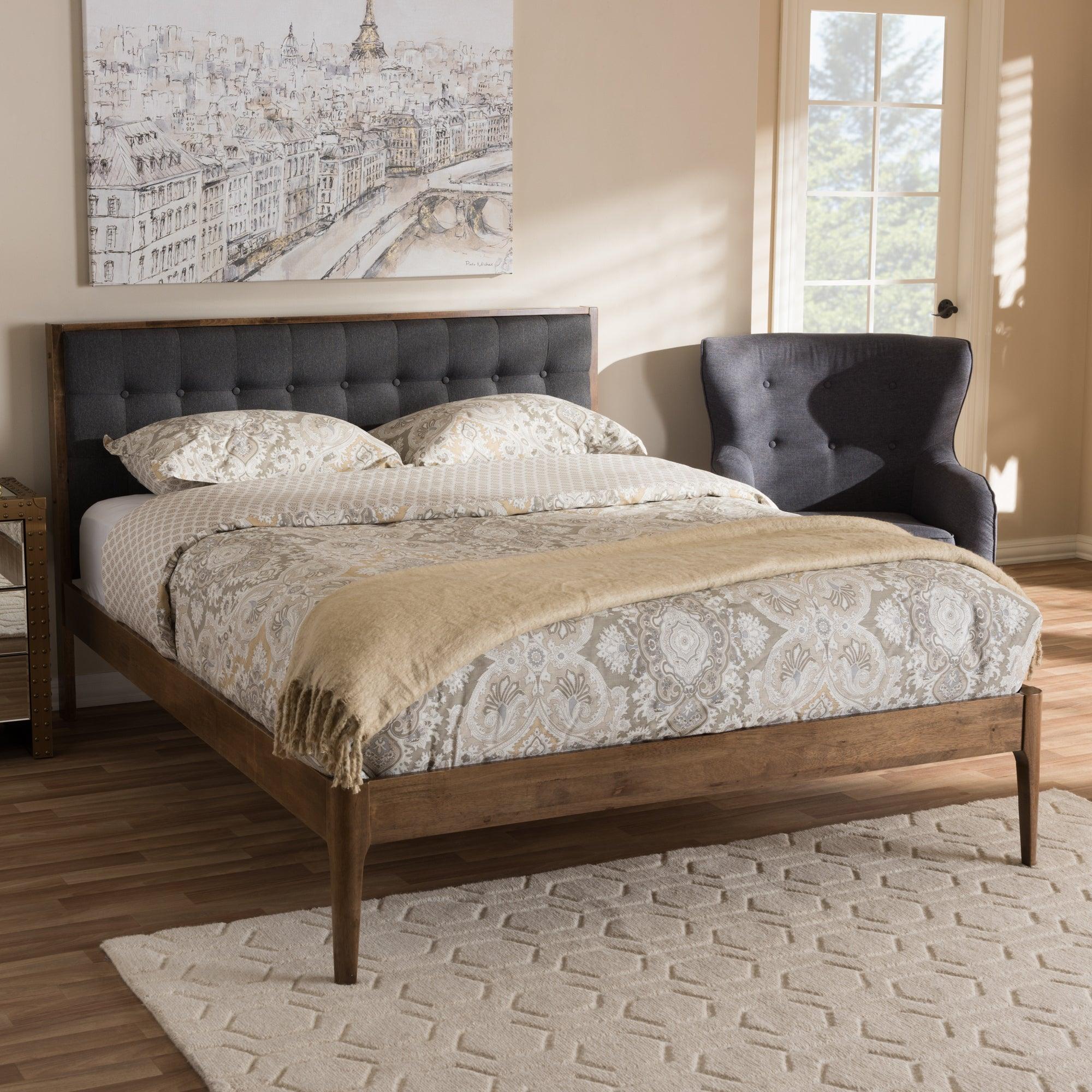 Jupiter Mid-Century Modern Fabric Upholstered Button-Tufted Platform Bed