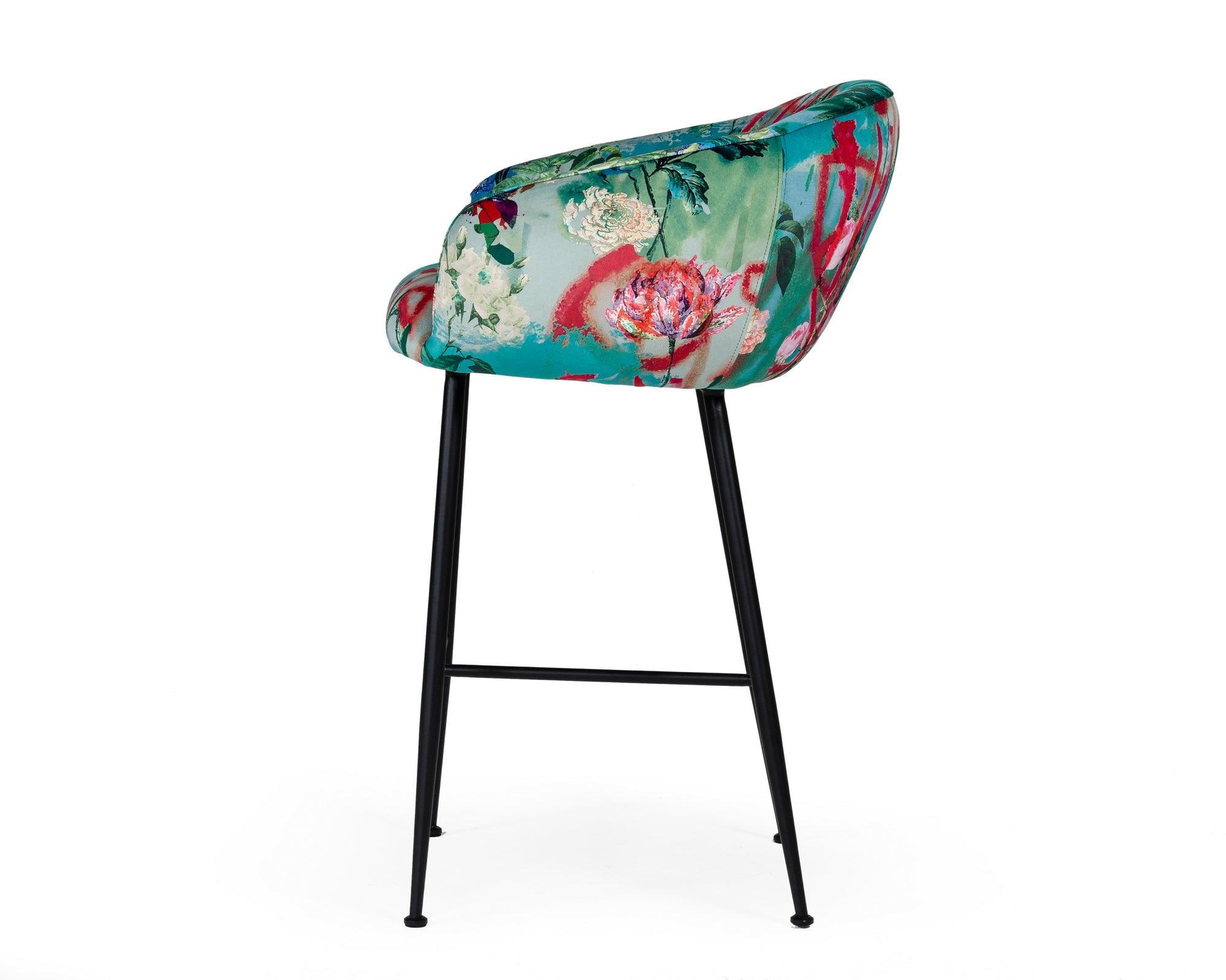 Modrest Roxann Contemporary Floral Velvet Bar Stool