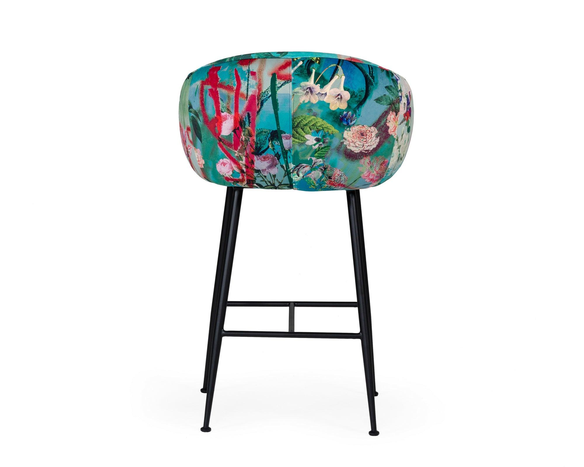 Modrest Roxann Contemporary Floral Velvet Bar Stool