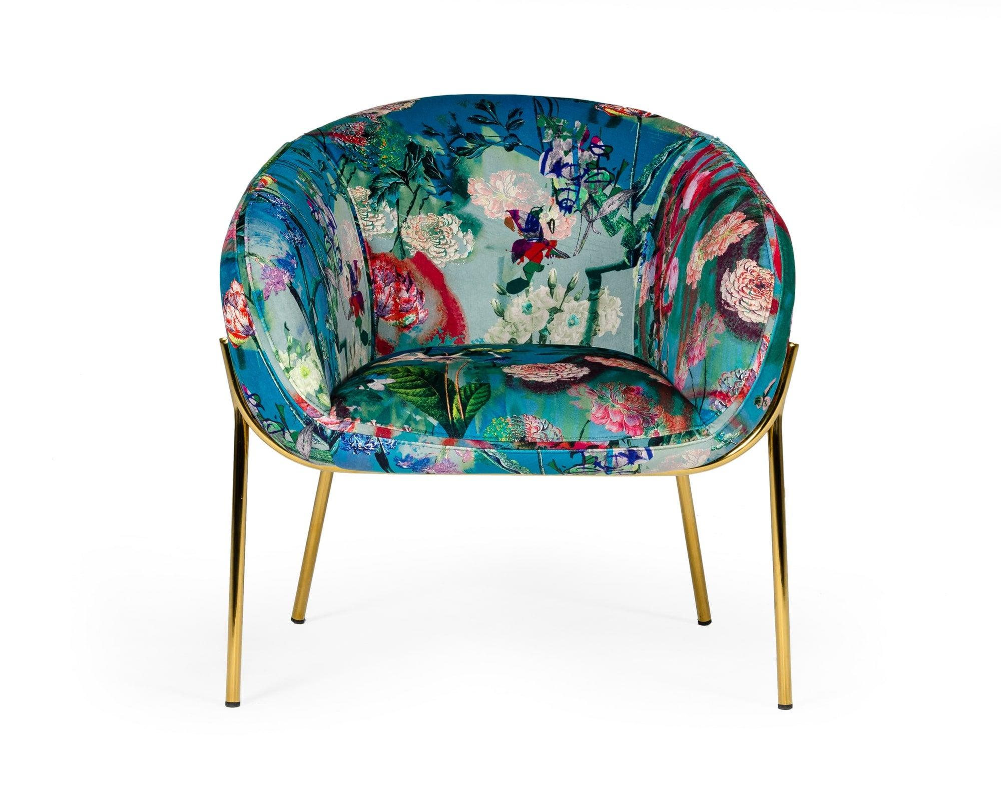 Modrest Falco Contemporary Floral Velvet and Accent Chair