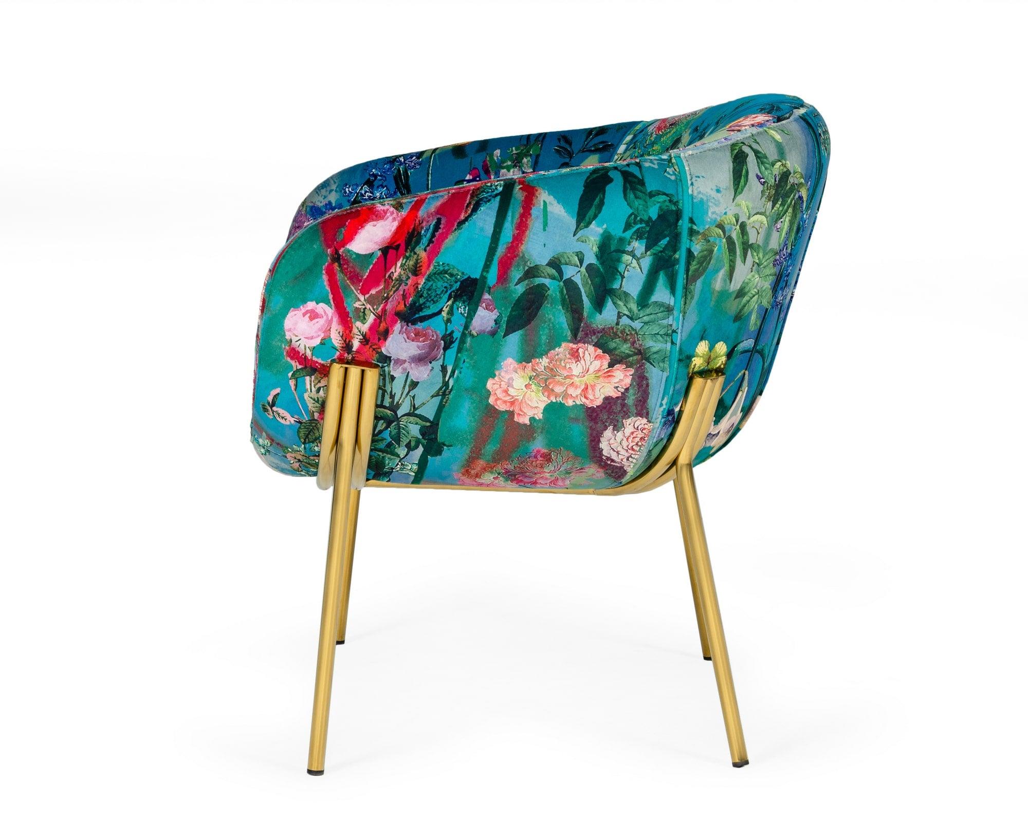 Modrest Falco Contemporary Floral Velvet and Accent Chair