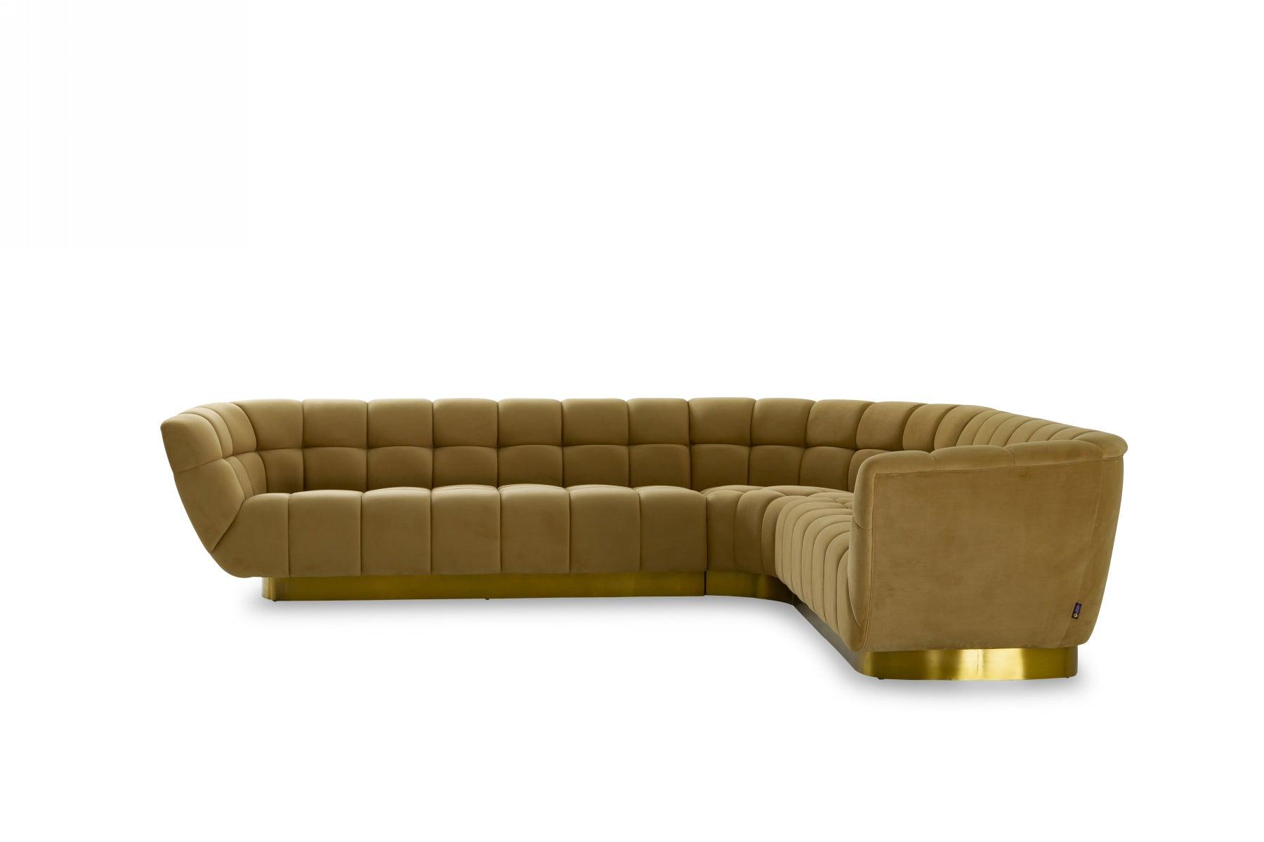 Divani Casa Granby Glam Mustard Fabric Sectional Sofa