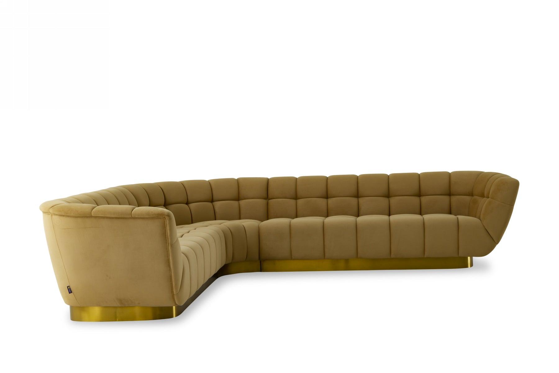 Divani Casa Granby Glam Mustard Fabric Sectional Sofa