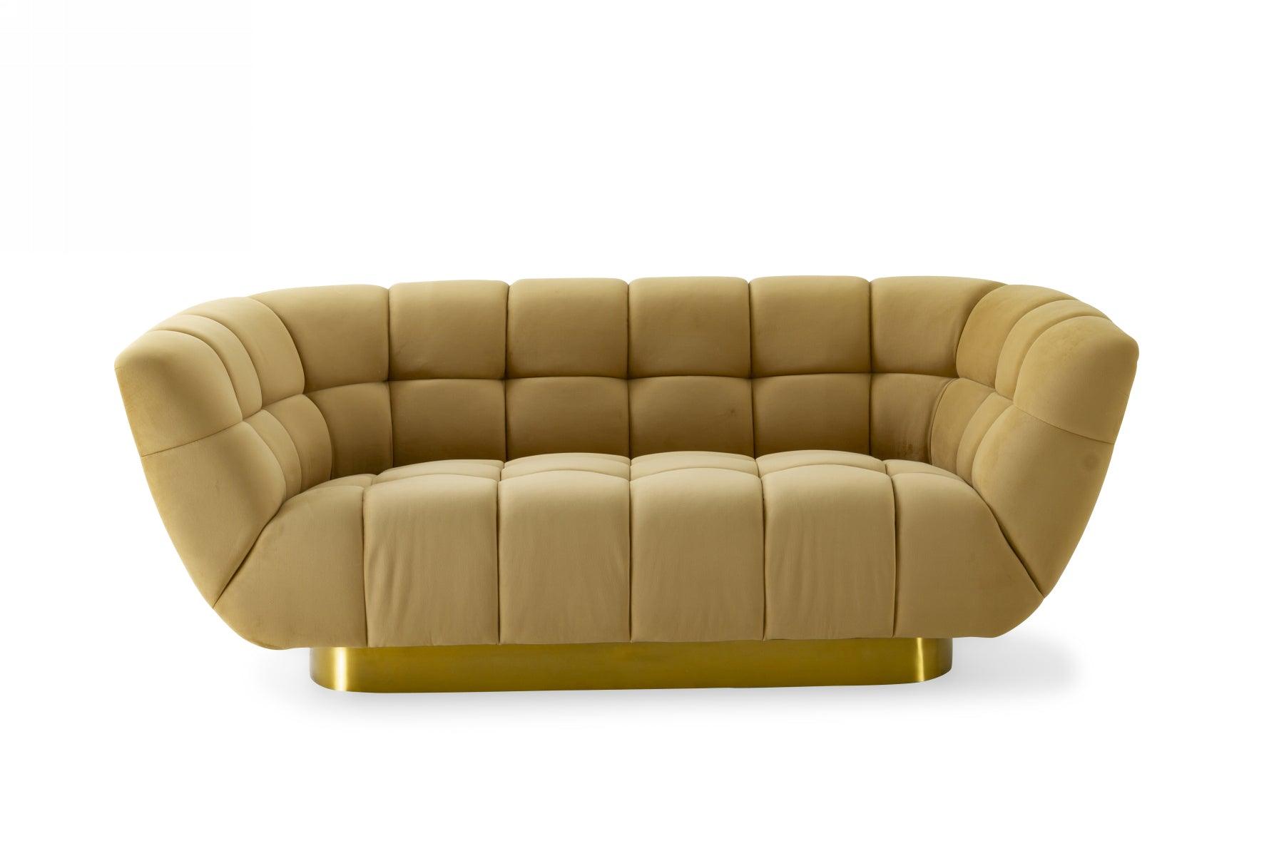 Divani Casa Granby Glam Mustard and Fabric Loveseat