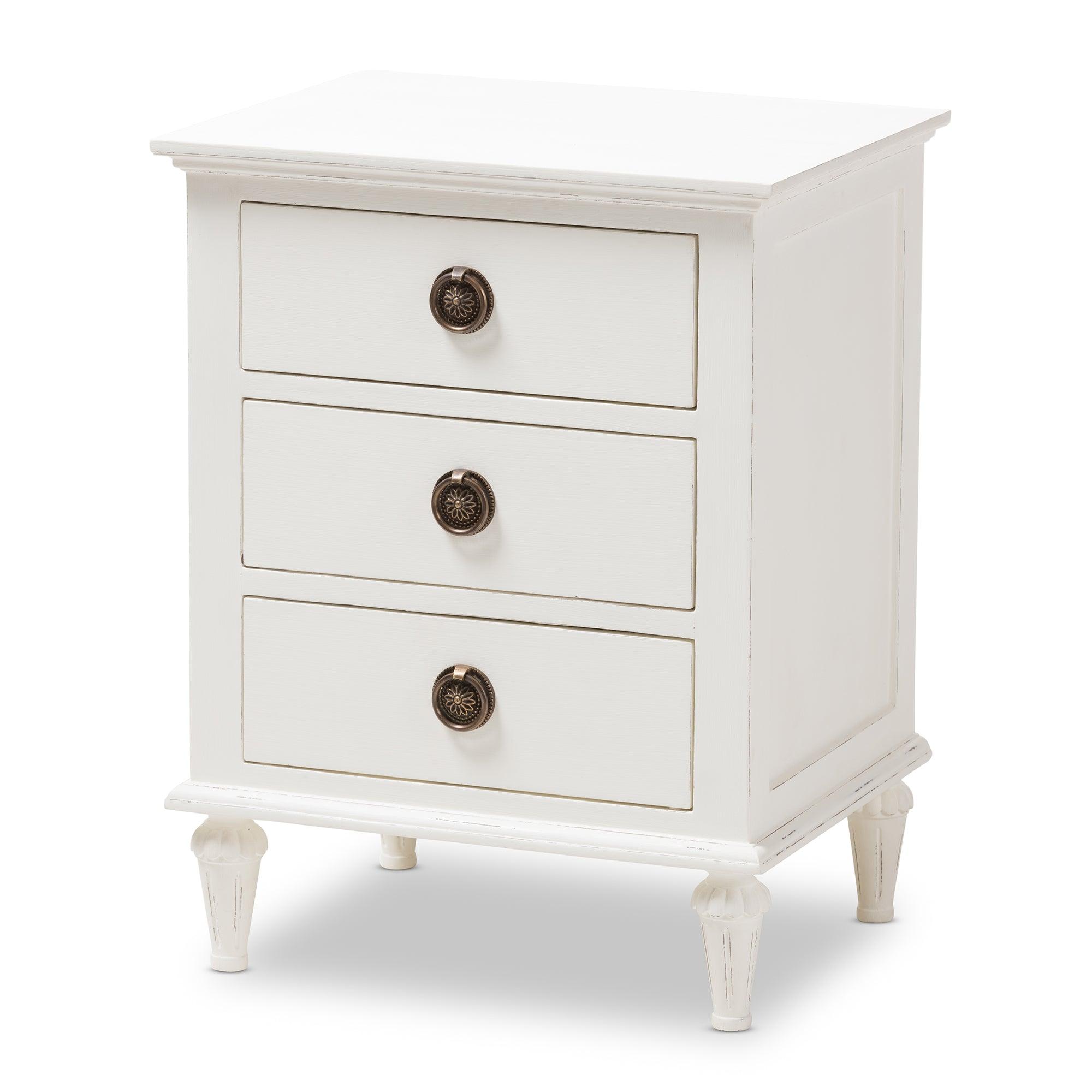 Venezia French-Inspired Rustic wash Wood 3-Drawer Nightstand