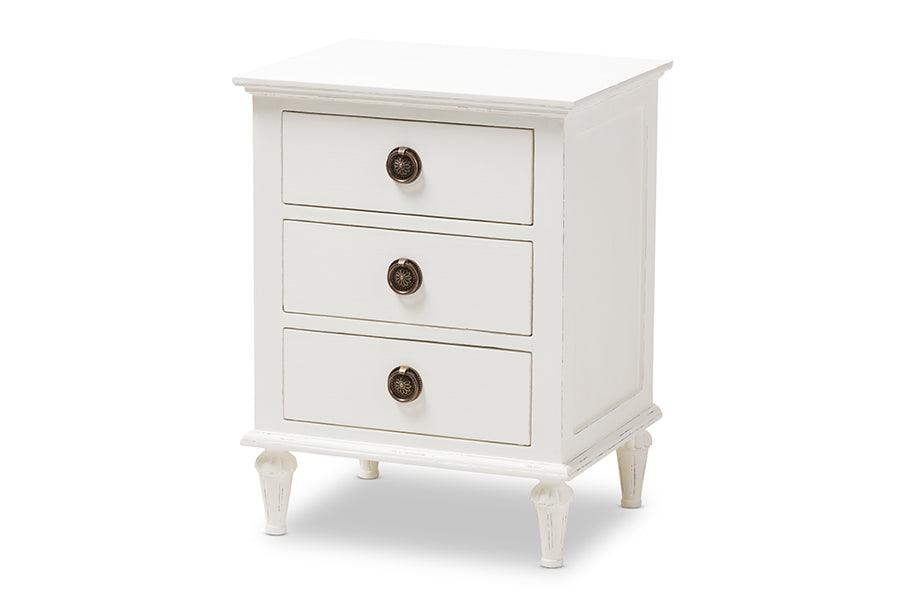 Venezia French-Inspired Rustic wash Wood 3-Drawer Nightstand