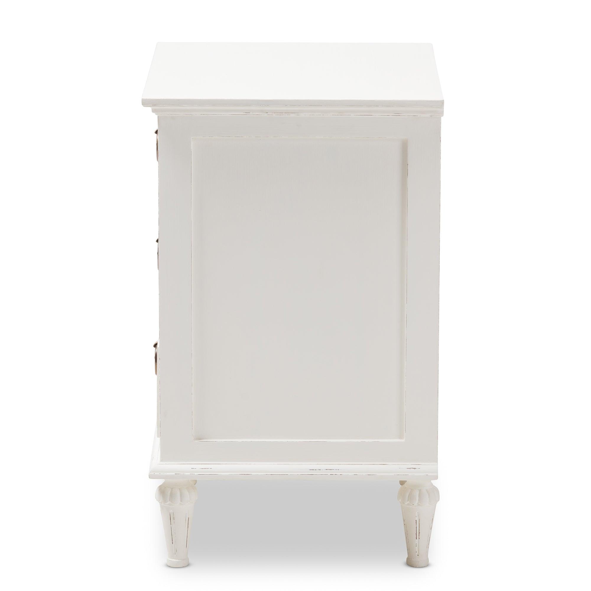 Venezia French-Inspired Rustic wash Wood 3-Drawer Nightstand