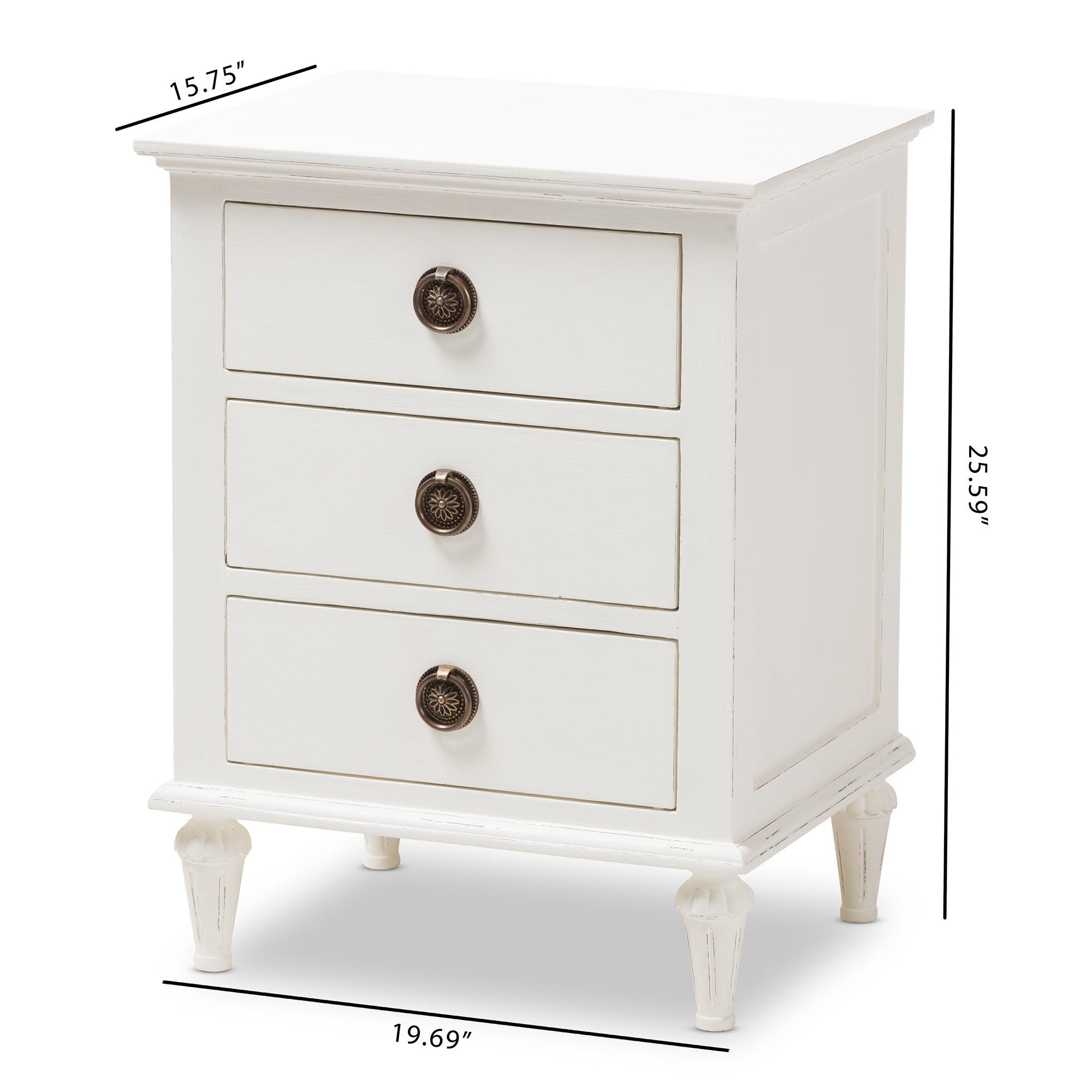 Venezia French-Inspired Rustic wash Wood 3-Drawer Nightstand