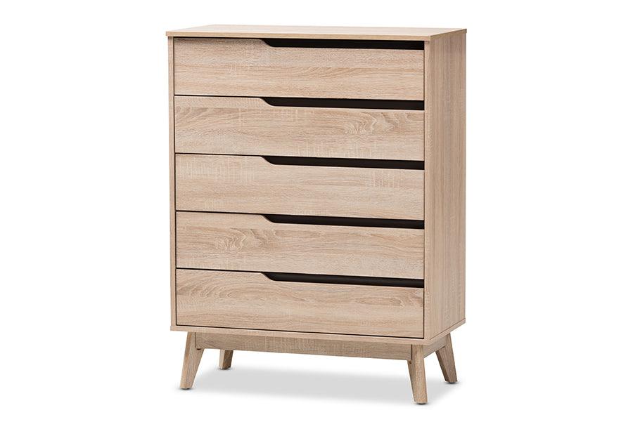 Fella Mid-Century Modern Two-Tone and Wood 5-Drawer Chest