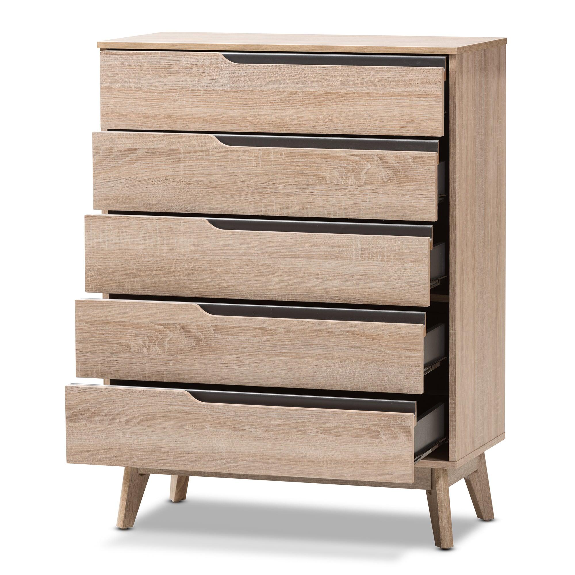 Fella Mid-Century Modern Two-Tone and Wood 5-Drawer Chest