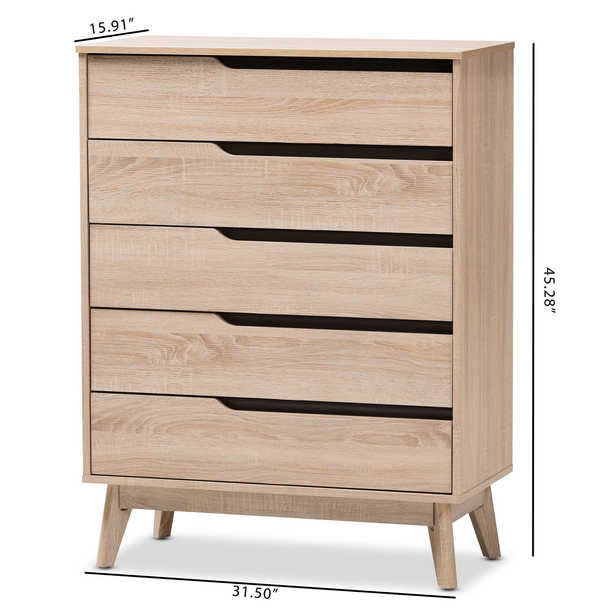 Fella Mid-Century Modern Two-Tone and Wood 5-Drawer Chest