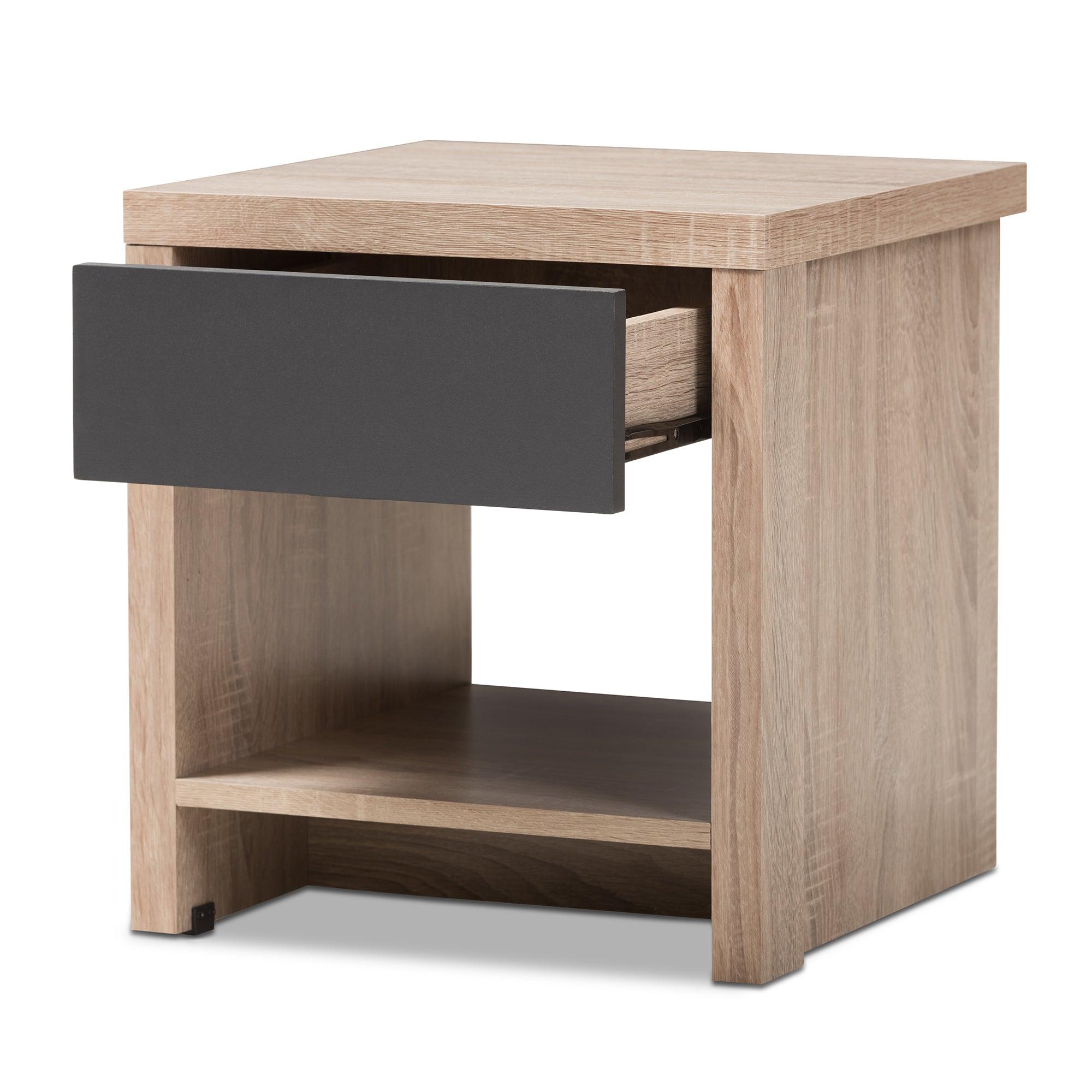 Jamie Modern and Contemporary Two-Tone and Wood 1-Drawer 1-Shelf Nightstand