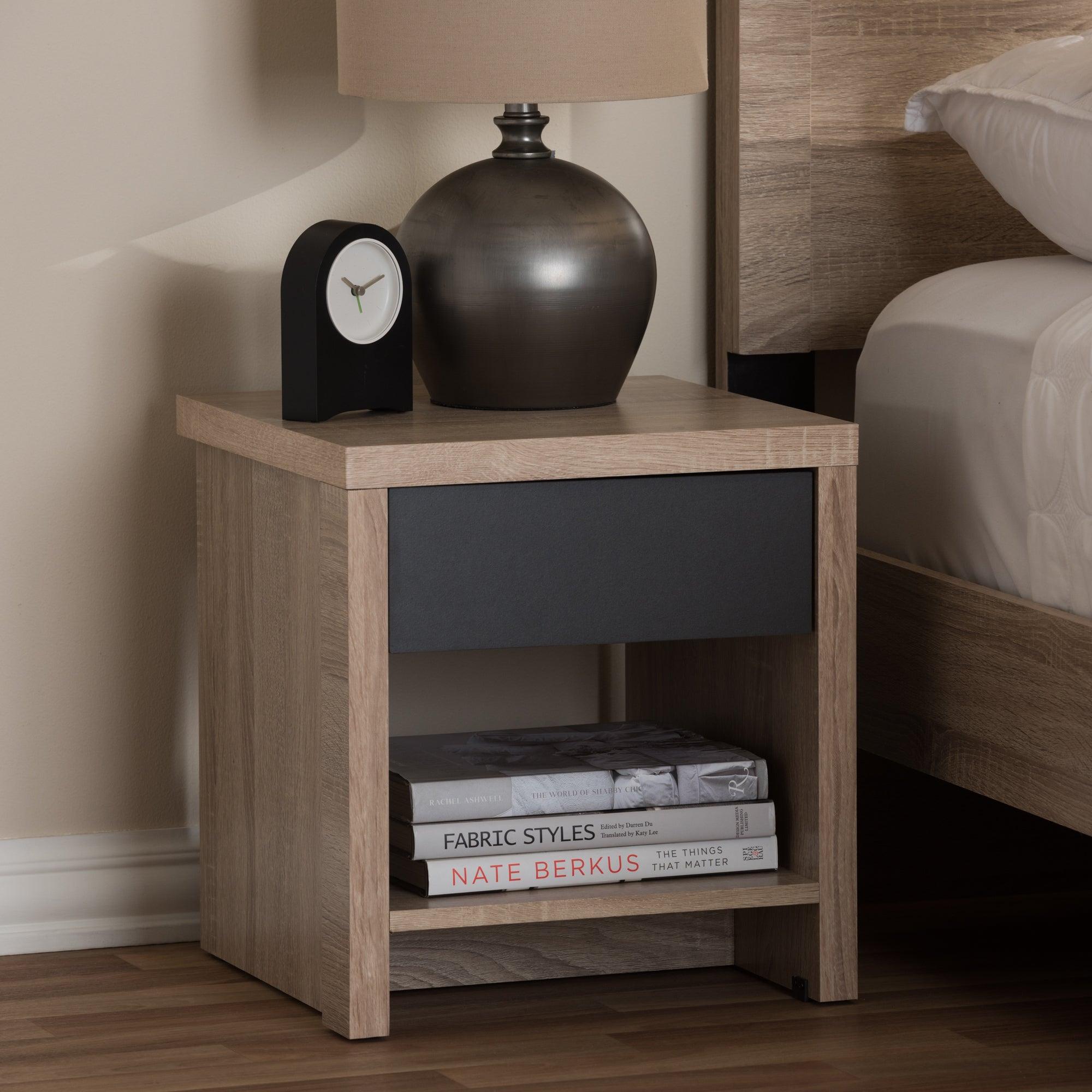 Jamie Modern and Contemporary Two-Tone and Wood 1-Drawer 1-Shelf Nightstand