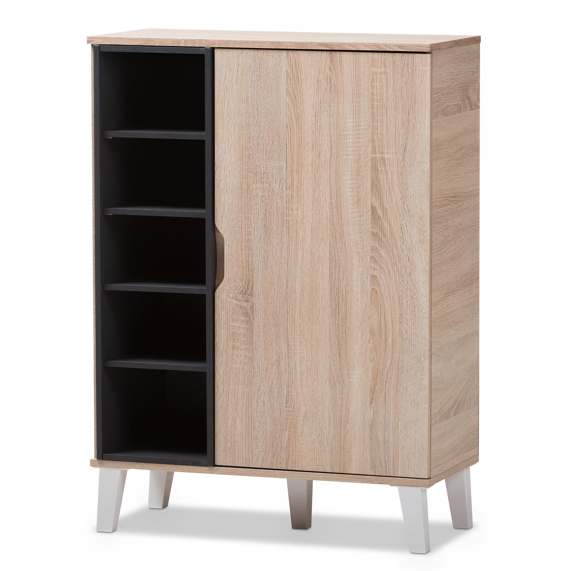 Adelina Mid-Century Modern 1-door and Wood Shoe Cabinet