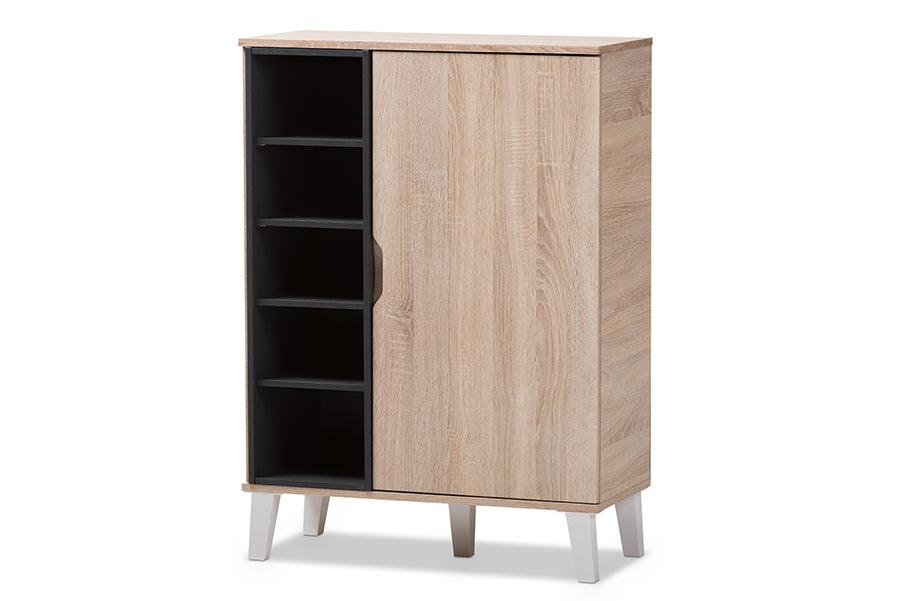 Adelina Mid-Century Modern 1-door and Wood Shoe Cabinet