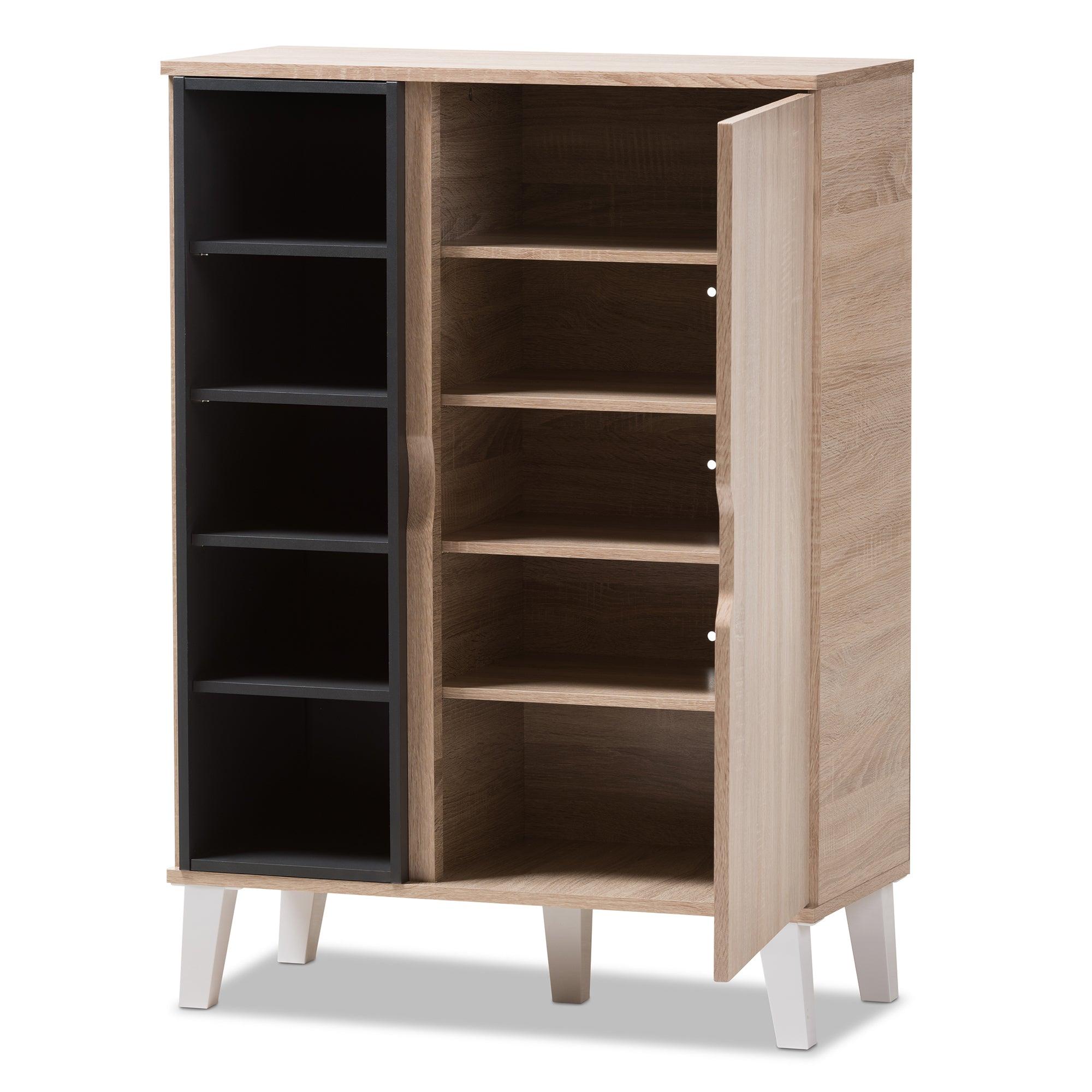 Adelina Mid-Century Modern 1-door and Wood Shoe Cabinet