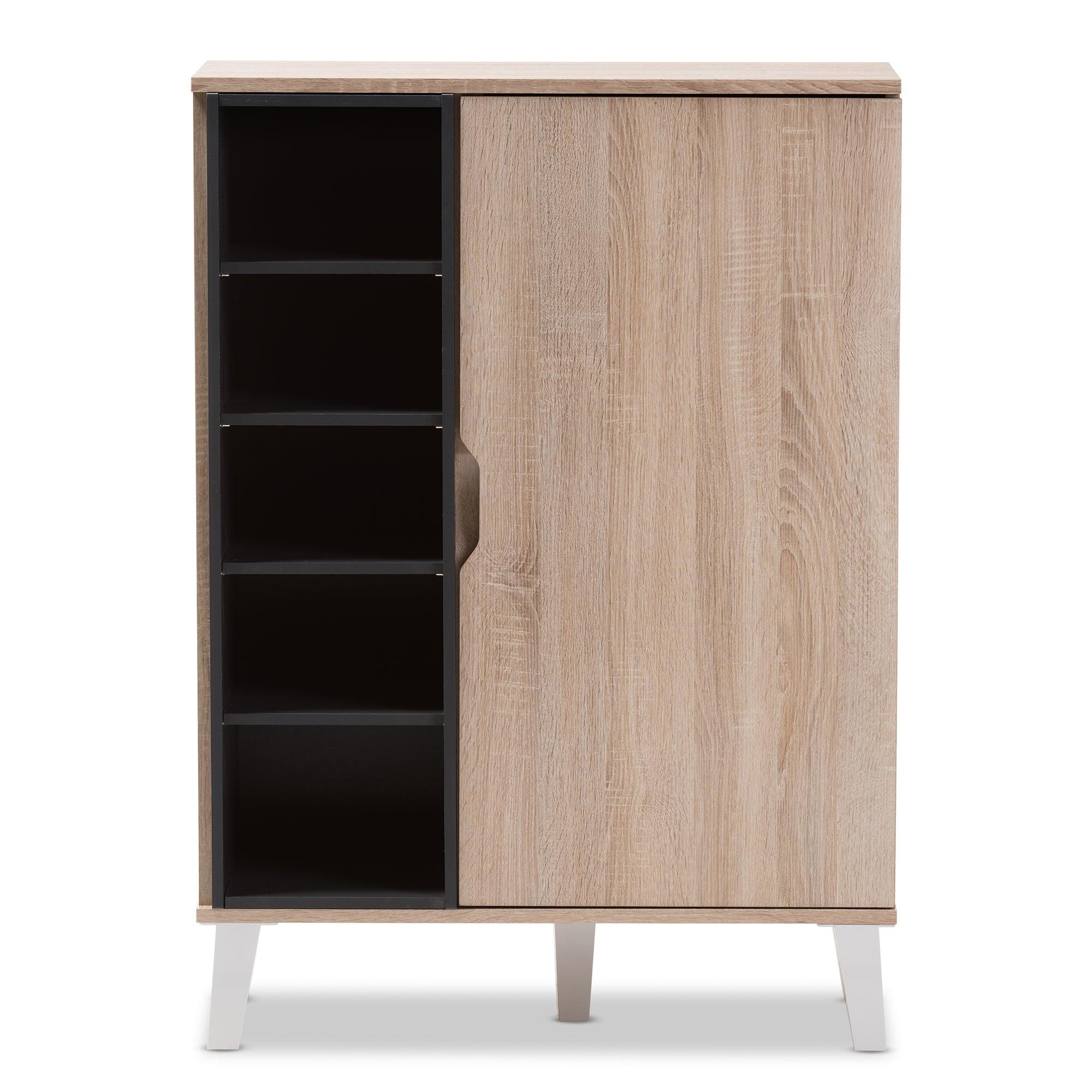 Adelina Mid-Century Modern 1-door and Wood Shoe Cabinet