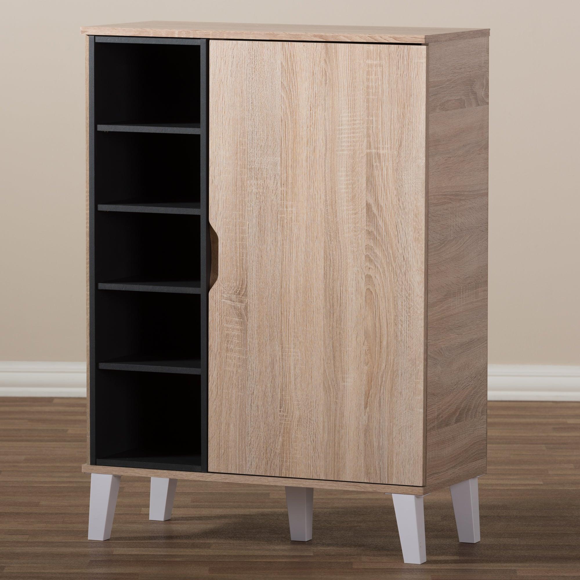 Adelina Mid-Century Modern 1-door and Wood Shoe Cabinet