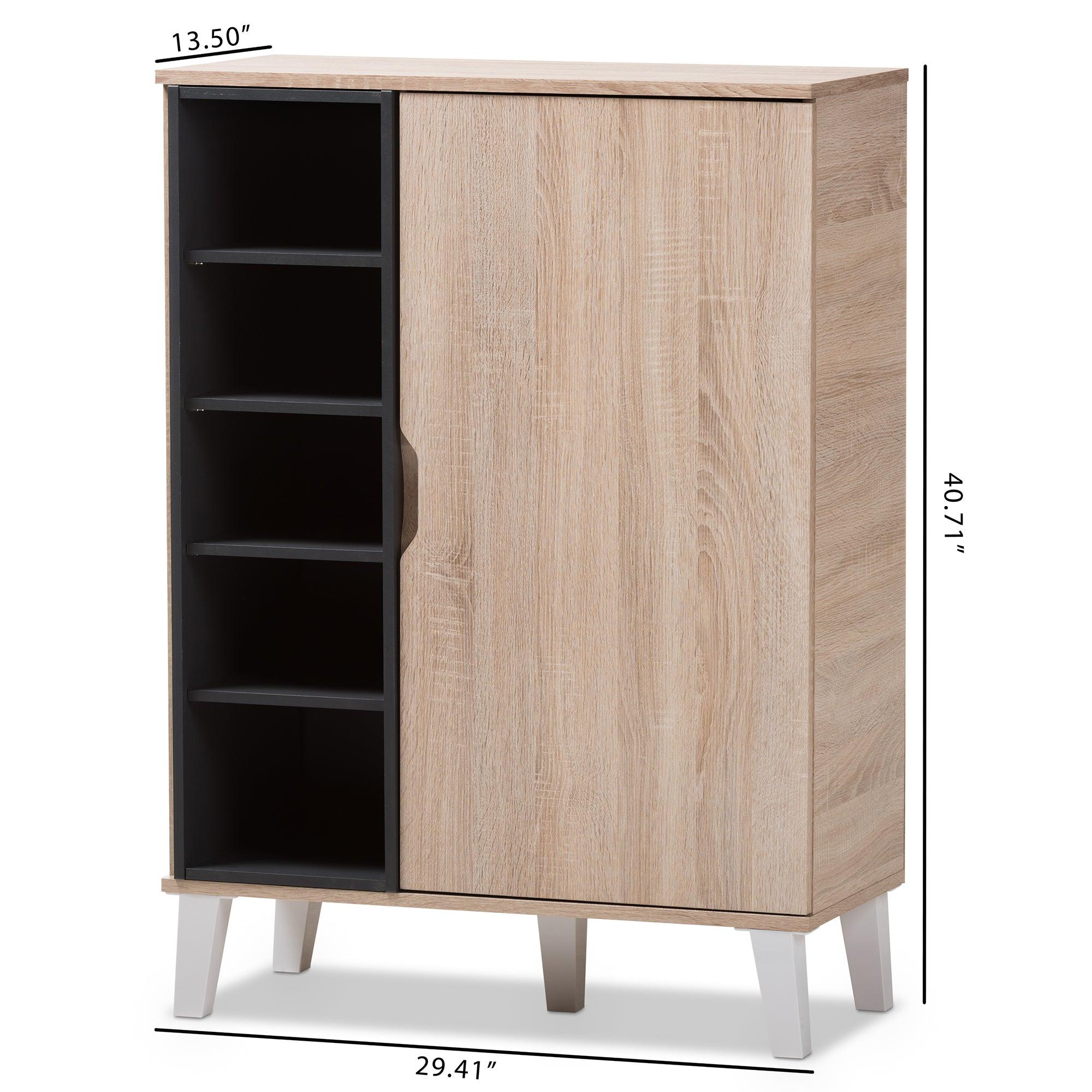 Adelina Mid-Century Modern 1-door and Wood Shoe Cabinet