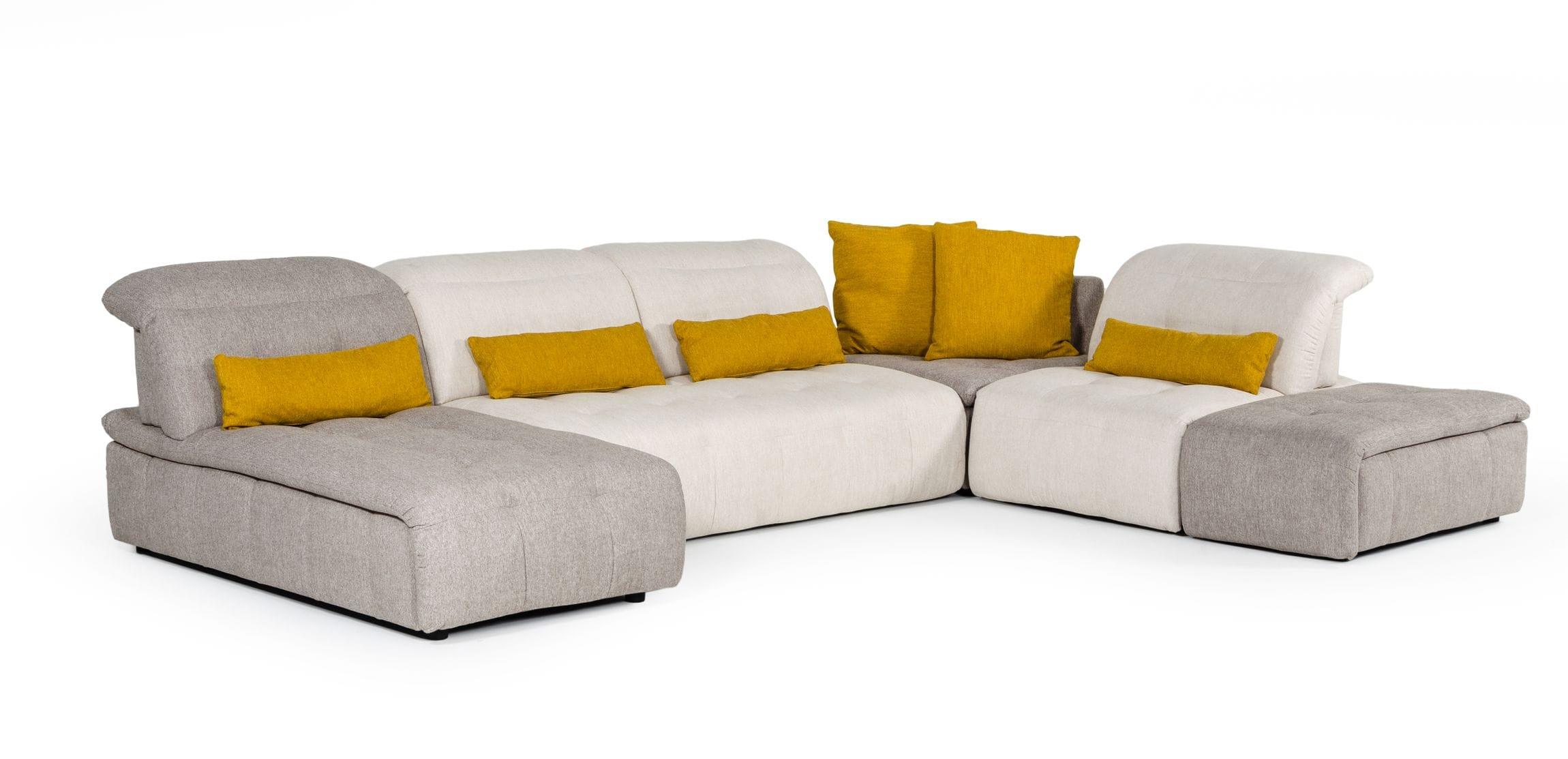 David Ferrari Natura Italian Modern Light Fabric Sectional Sofa with Manual Recliner