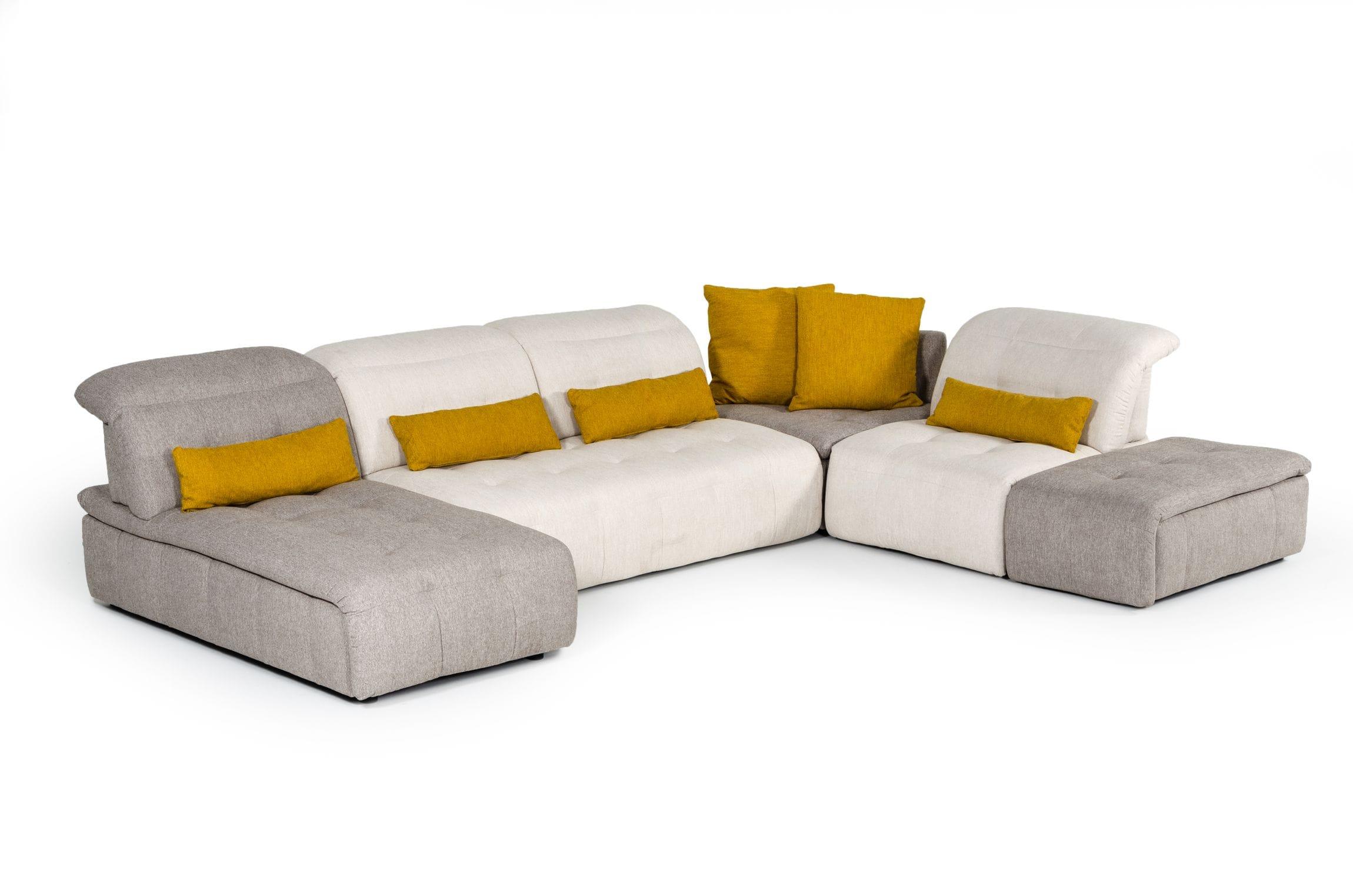 David Ferrari Natura Italian Modern Light Fabric Sectional Sofa with Manual Recliner