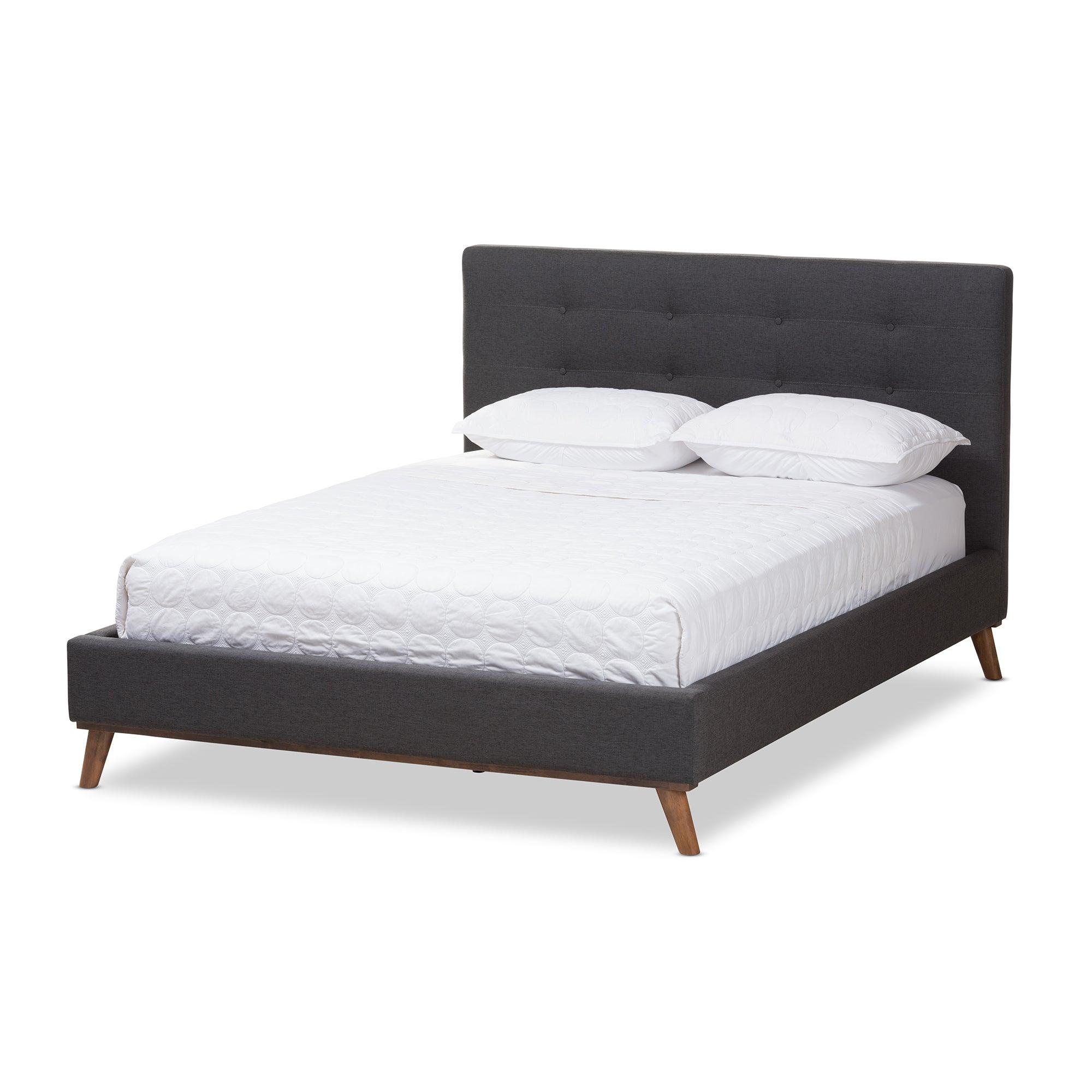 Valencia Mid-Century Modern Dark Fabric Platform Bed