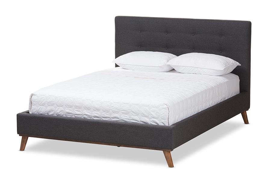 Valencia Mid-Century Modern Dark Fabric Platform Bed