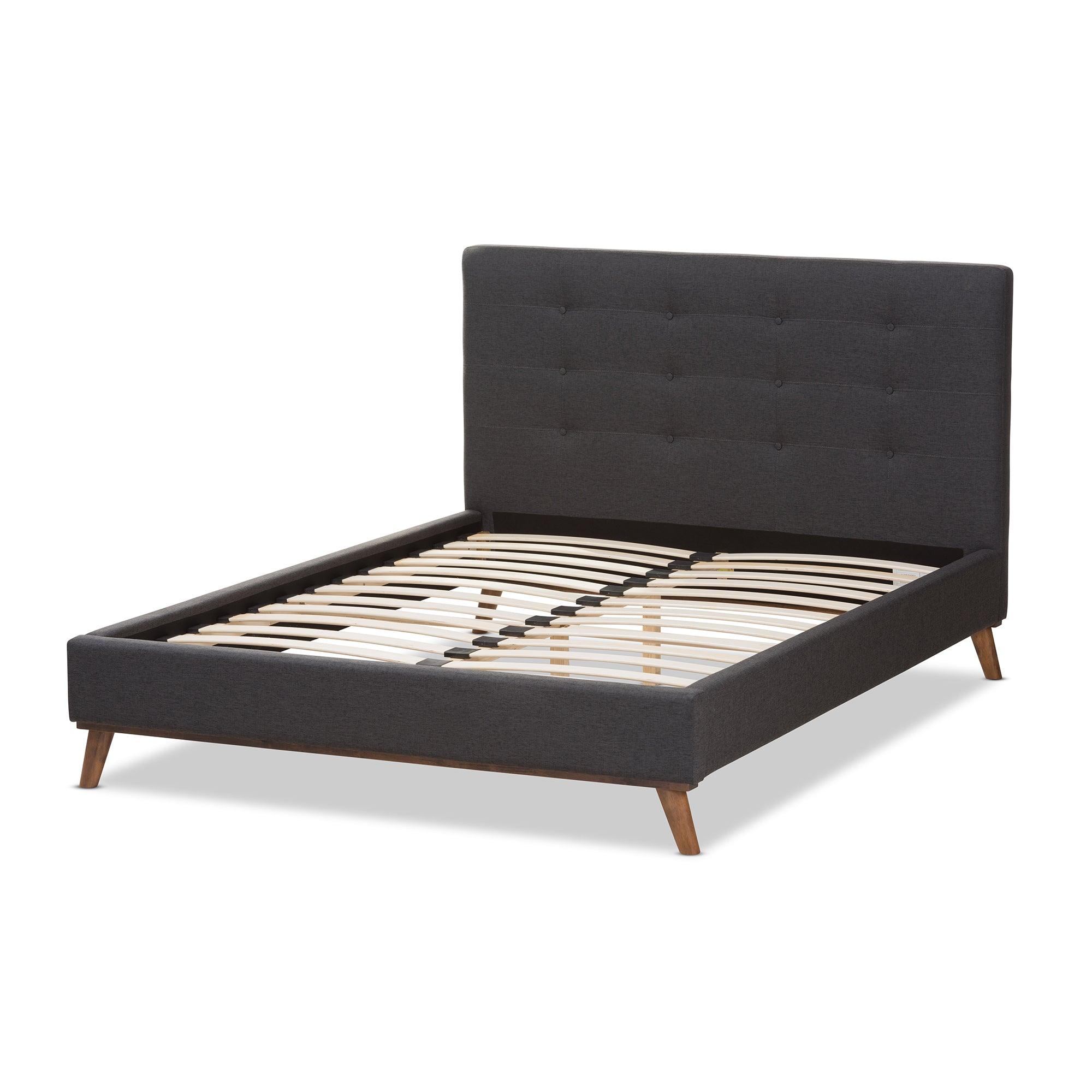 Valencia Mid-Century Modern Dark Fabric Platform Bed