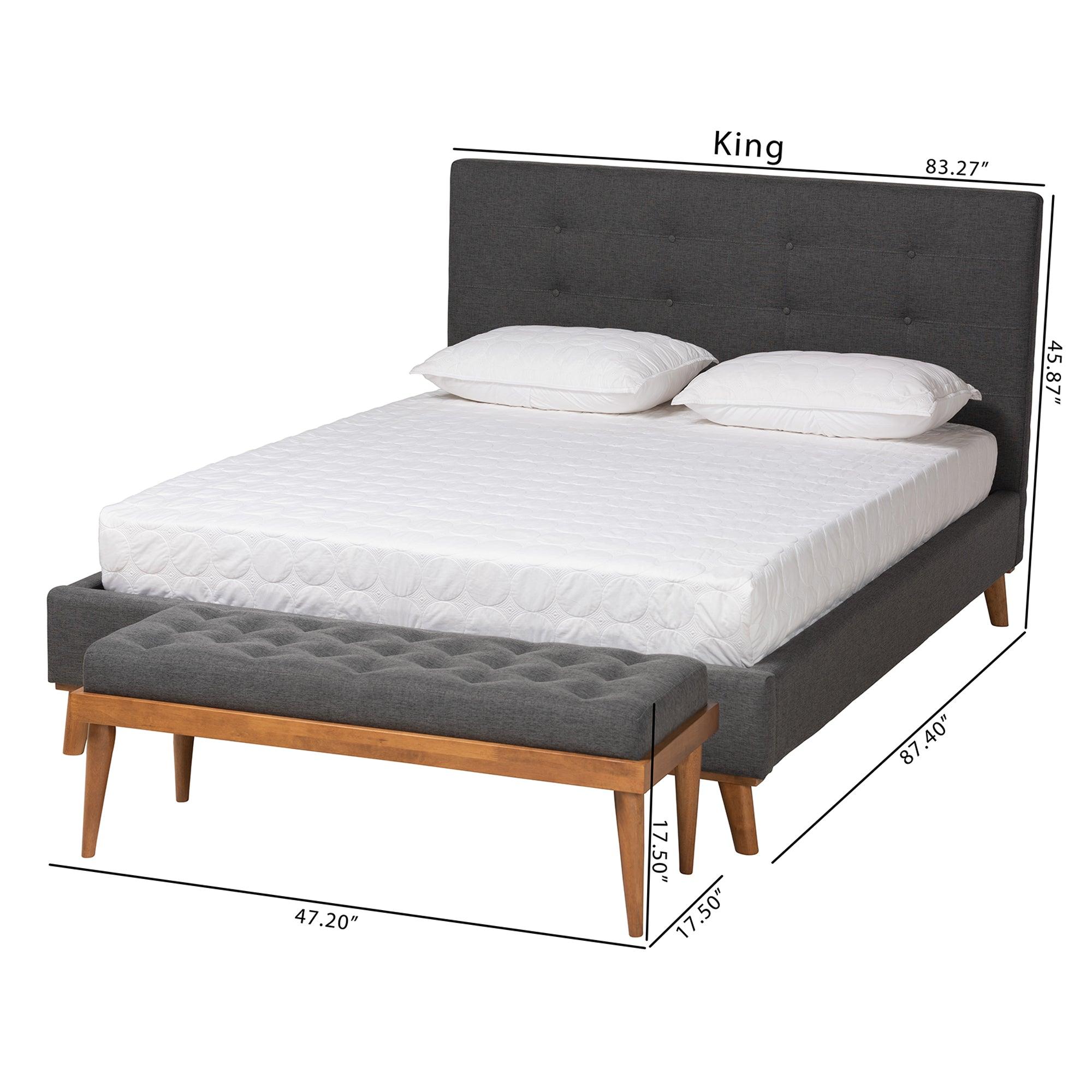 Valencia Mid-Century Modern Dark Fabric Upholstered 2-Piece Bedroom Set