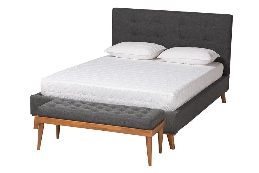 Valencia Mid-Century Modern Dark Fabric Upholstered 2-Piece Bedroom Set