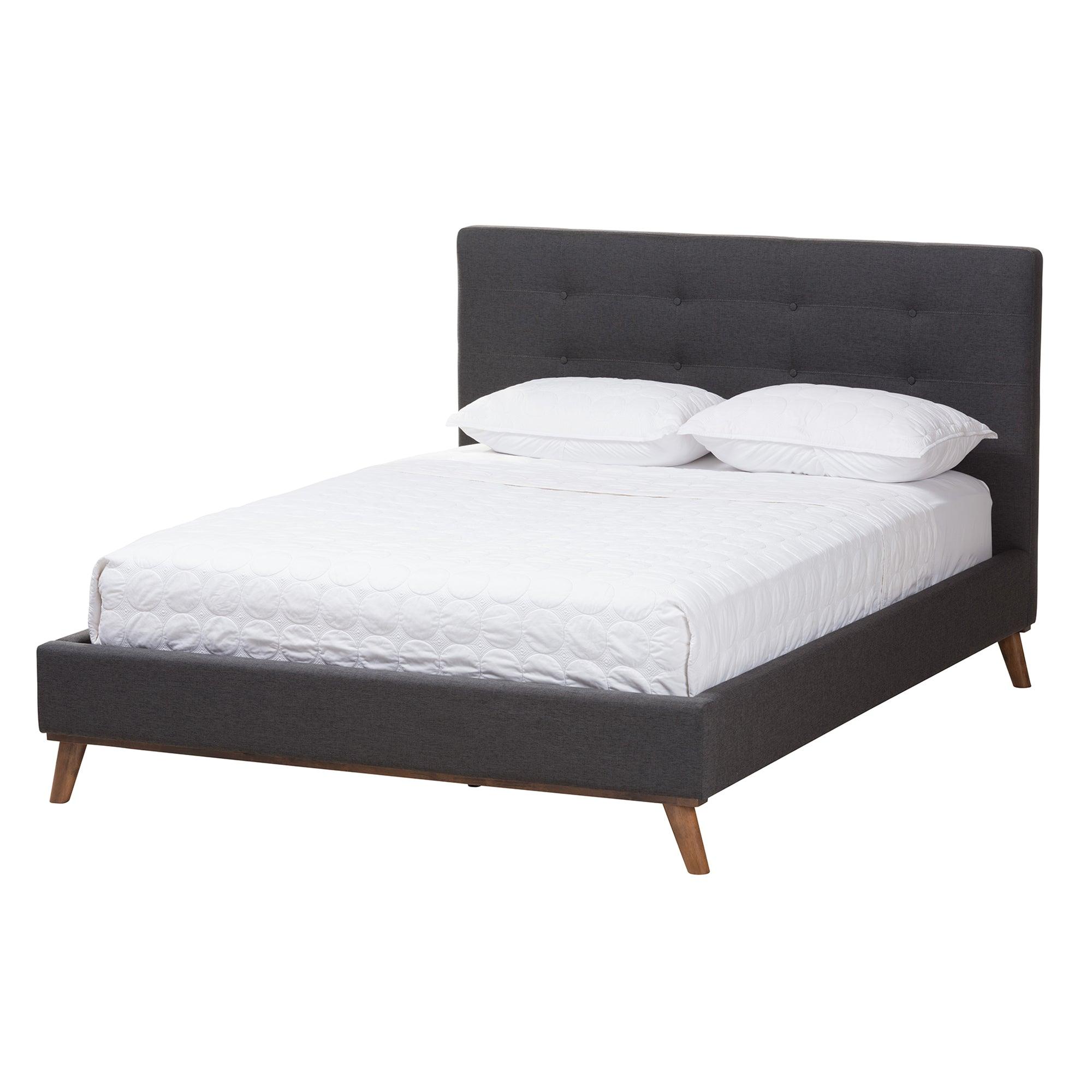 Valencia Mid-Century Modern Dark Fabric Upholstered 2-Piece Bedroom Set