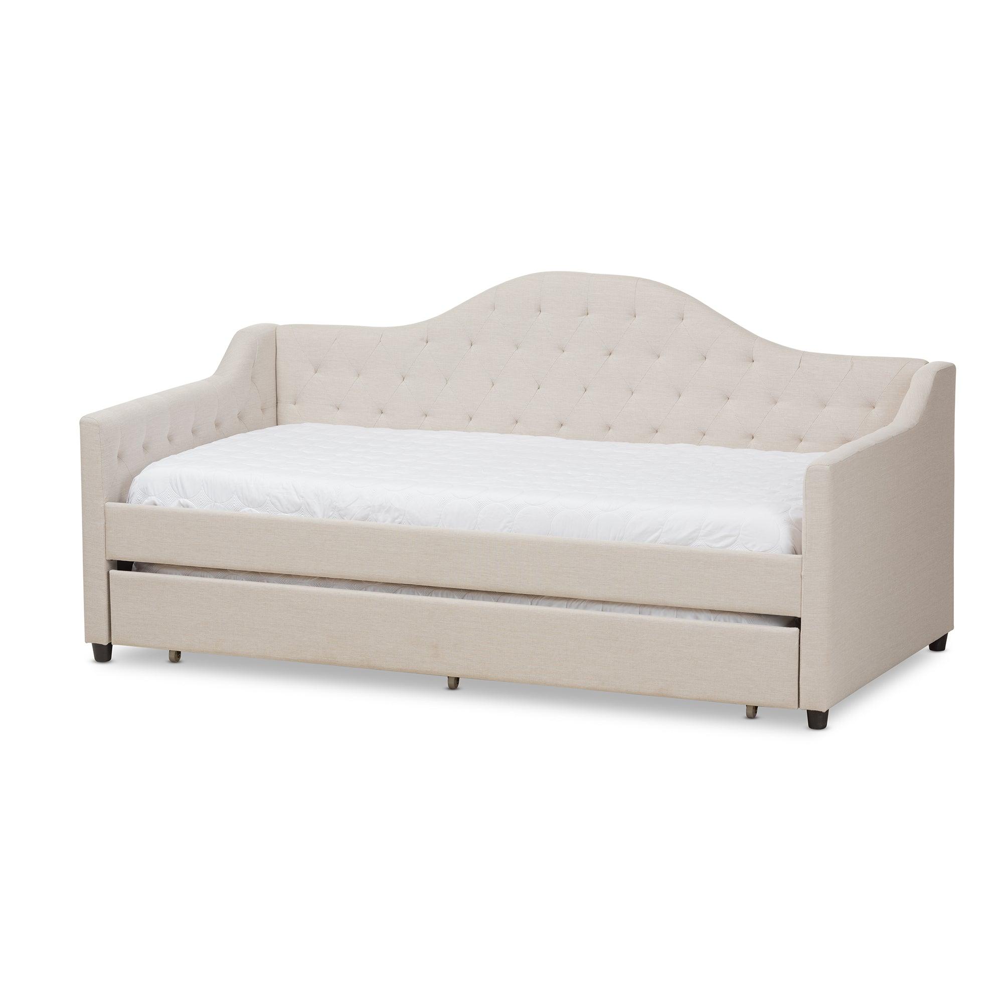 Perry Modern and Contemporary Light Fabric Daybed with Trundle