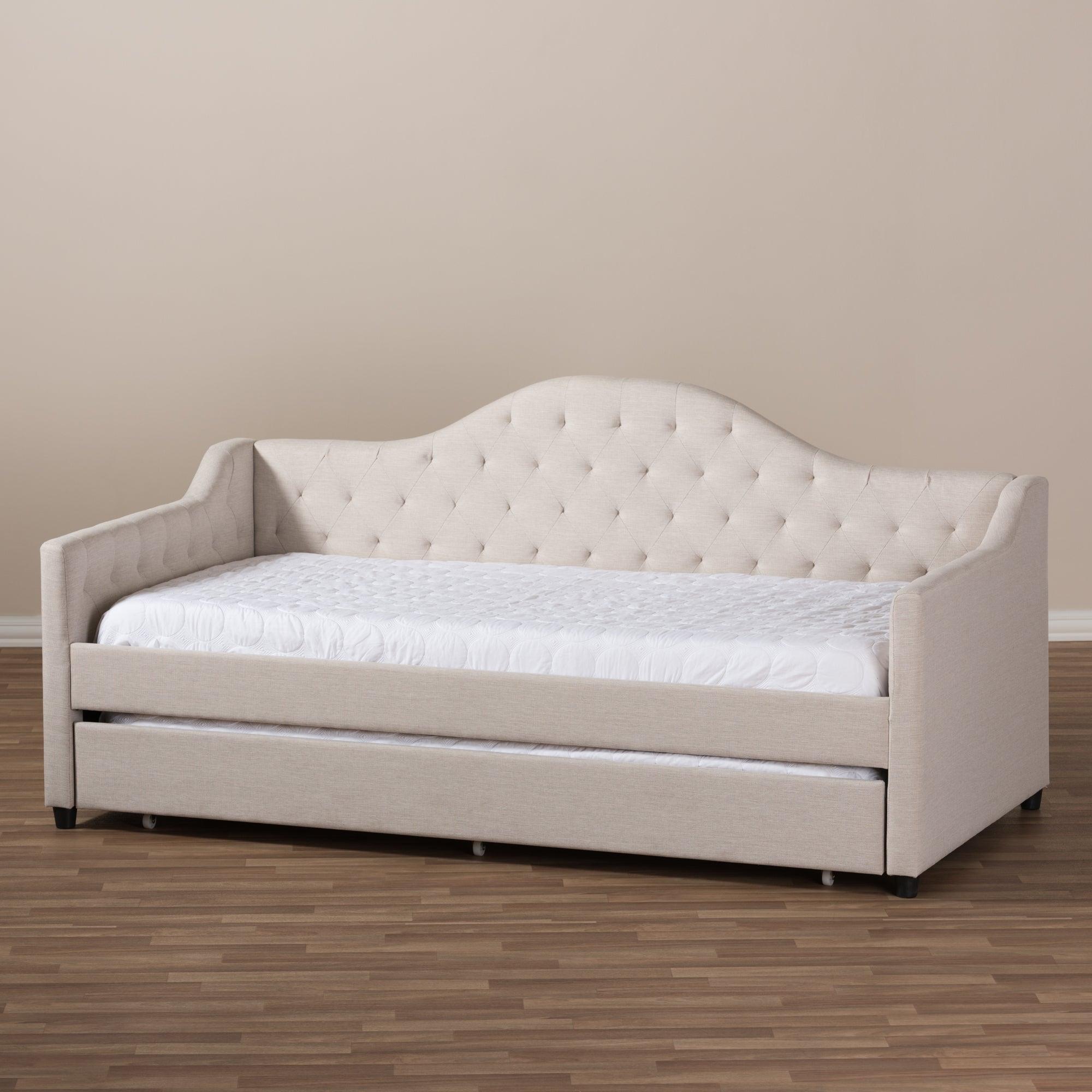 Perry Modern and Contemporary Light Fabric Daybed with Trundle