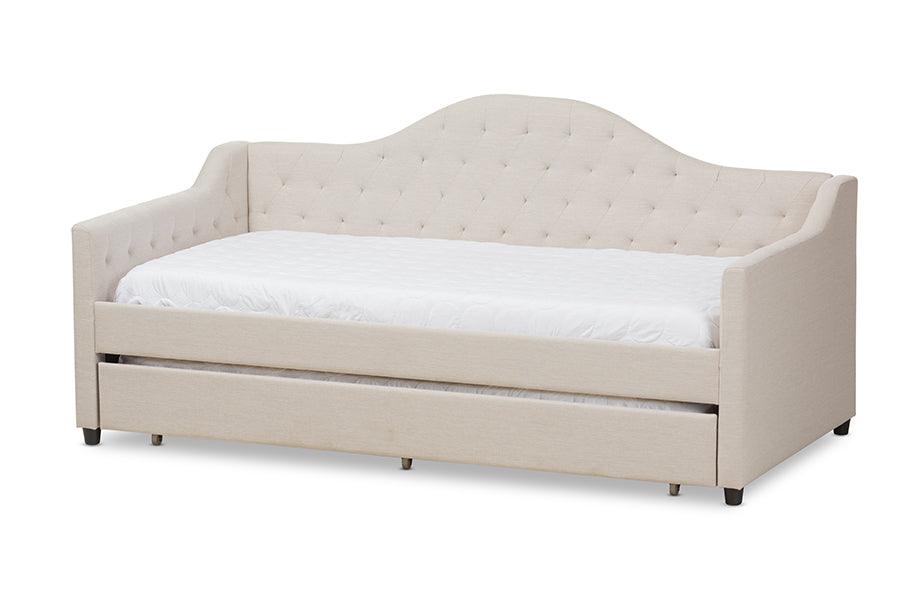 Perry Modern and Contemporary Light Fabric Daybed with Trundle