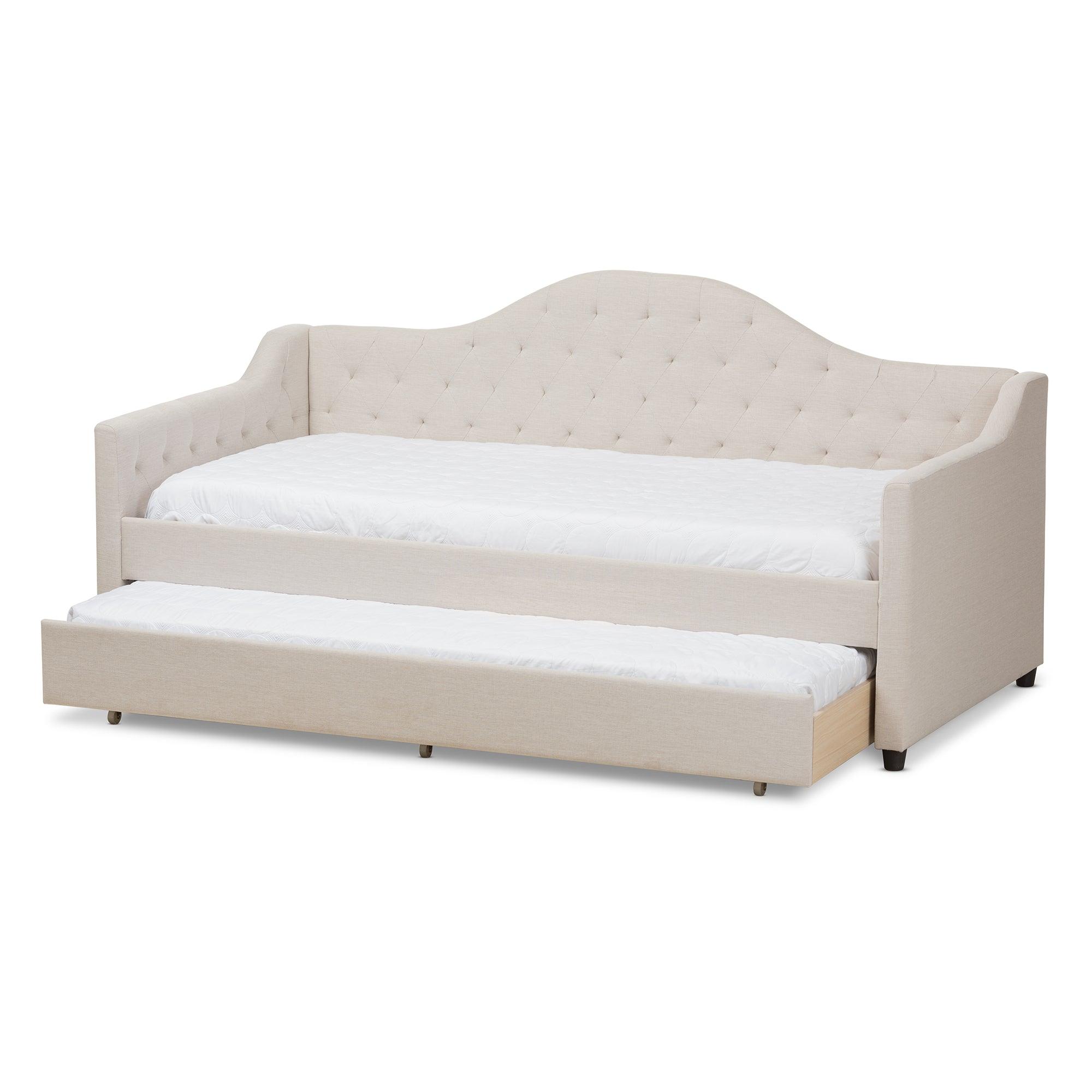 Perry Modern and Contemporary Light Fabric Daybed with Trundle