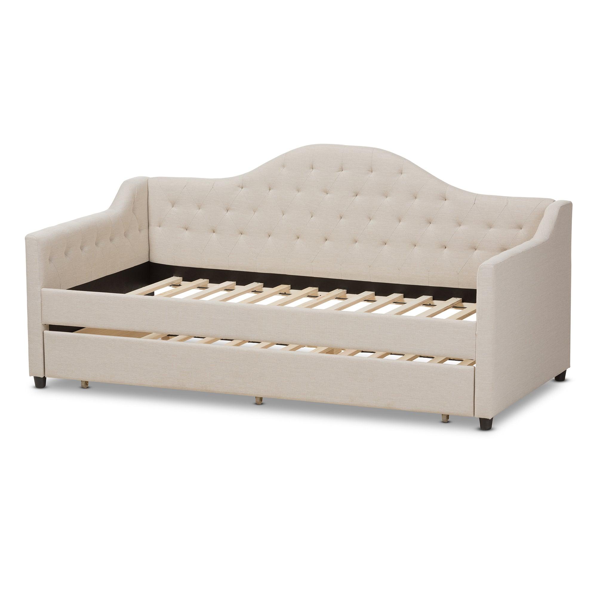 Perry Modern and Contemporary Light Fabric Daybed with Trundle