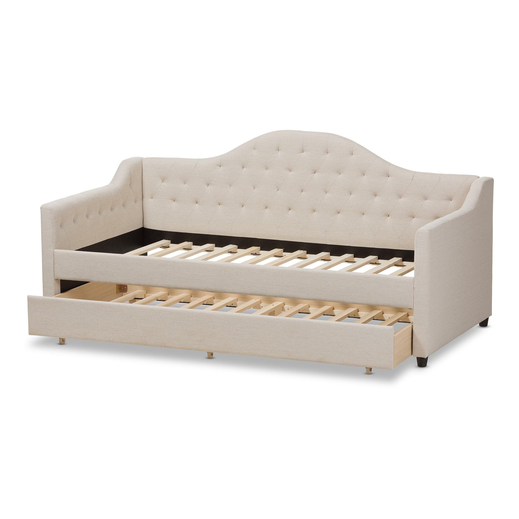 Perry Modern and Contemporary Light Fabric Daybed with Trundle