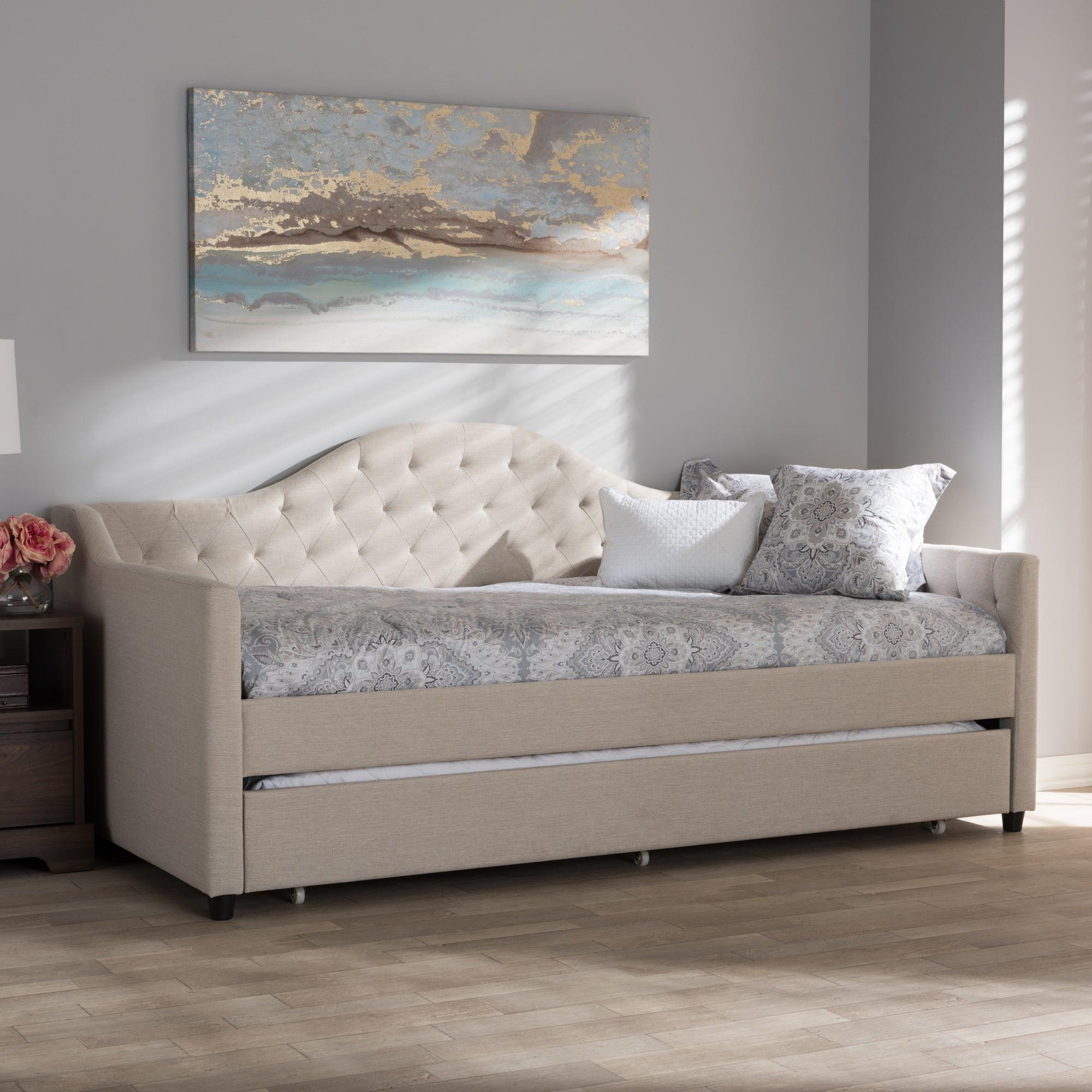 Perry Modern and Contemporary Light Fabric Daybed with Trundle