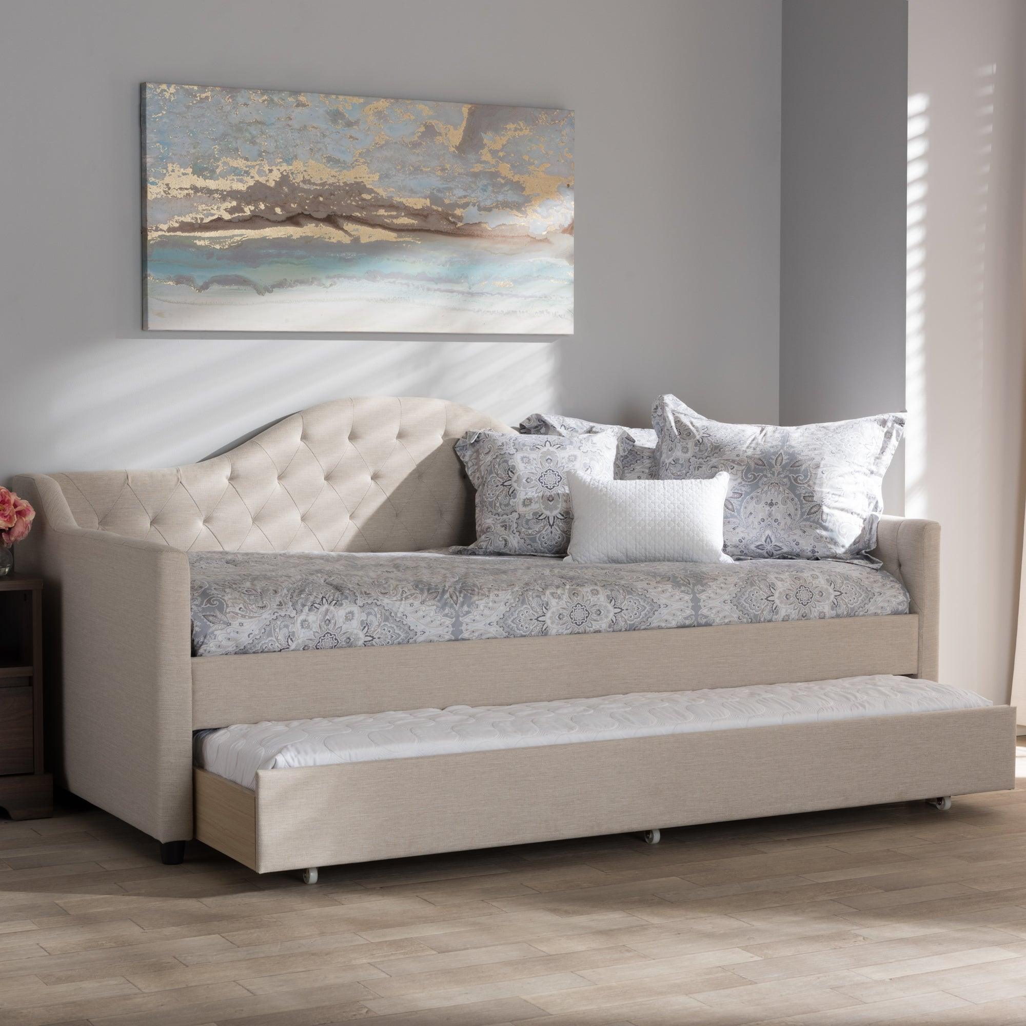 Perry Modern and Contemporary Light Fabric Daybed with Trundle