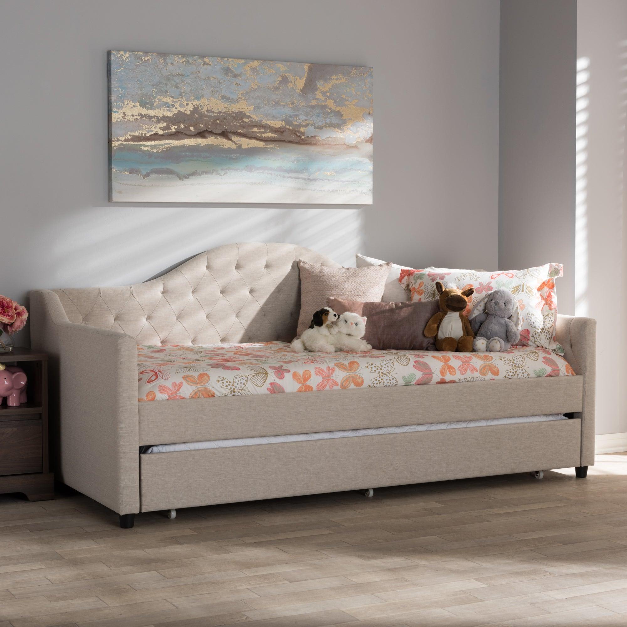 Perry Modern and Contemporary Light Fabric Daybed with Trundle