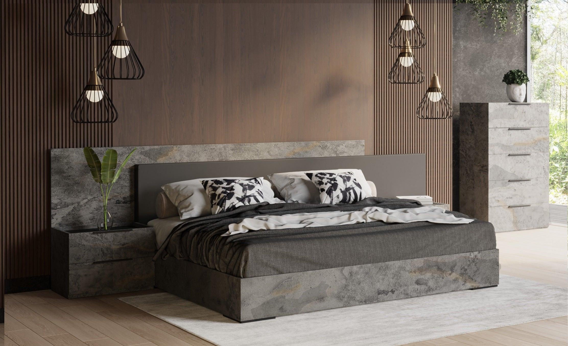 Nova Domus Ferrara Modern Volcano Oxide Bed with Nightstands