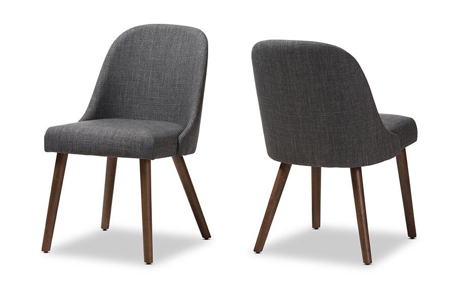 Cody Mid-Century Modern Dark Fabric Upholstered Finished Wood Dining Chair (Set of 2)