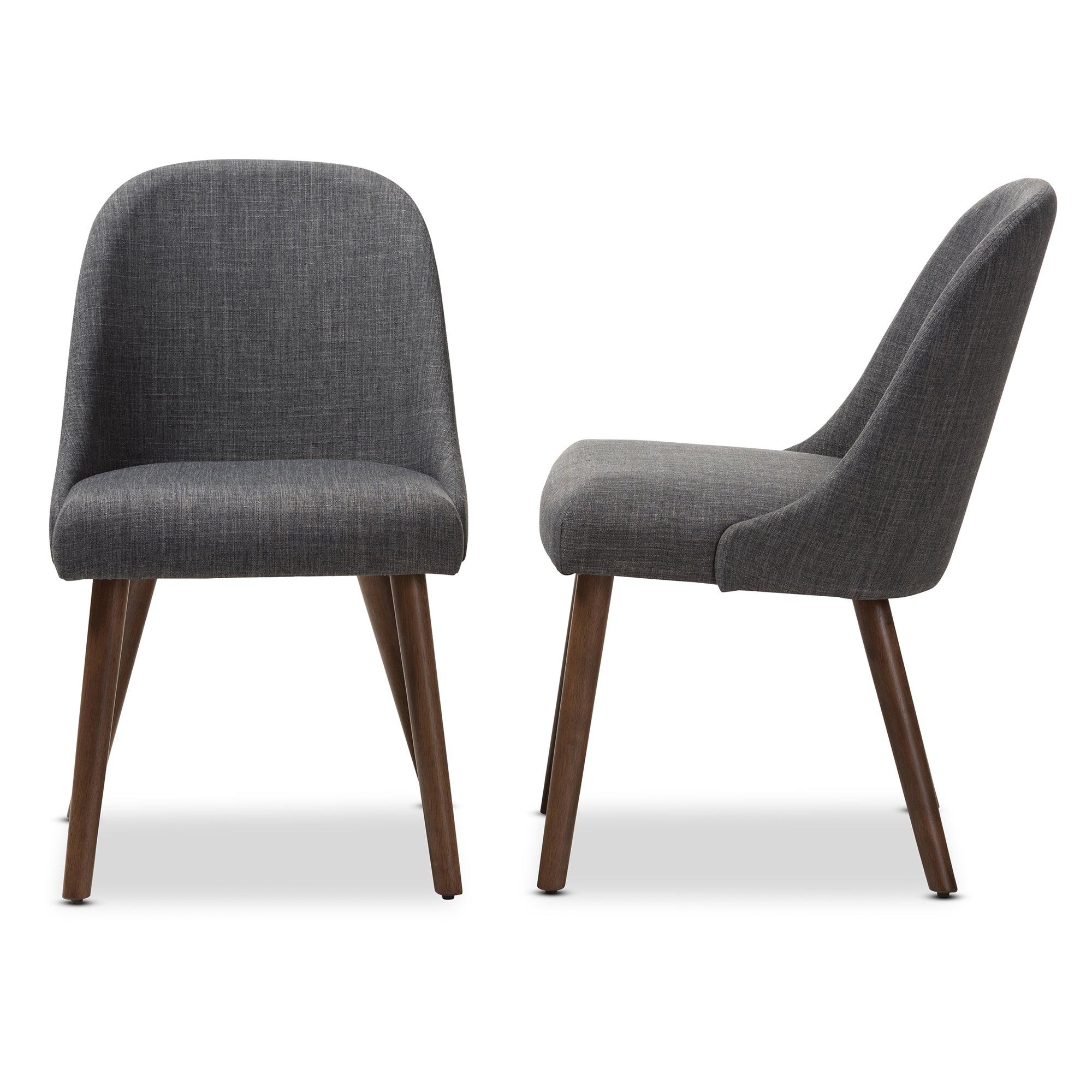 Cody Mid-Century Modern Dark Fabric Upholstered Finished Wood Dining Chair (Set of 2)