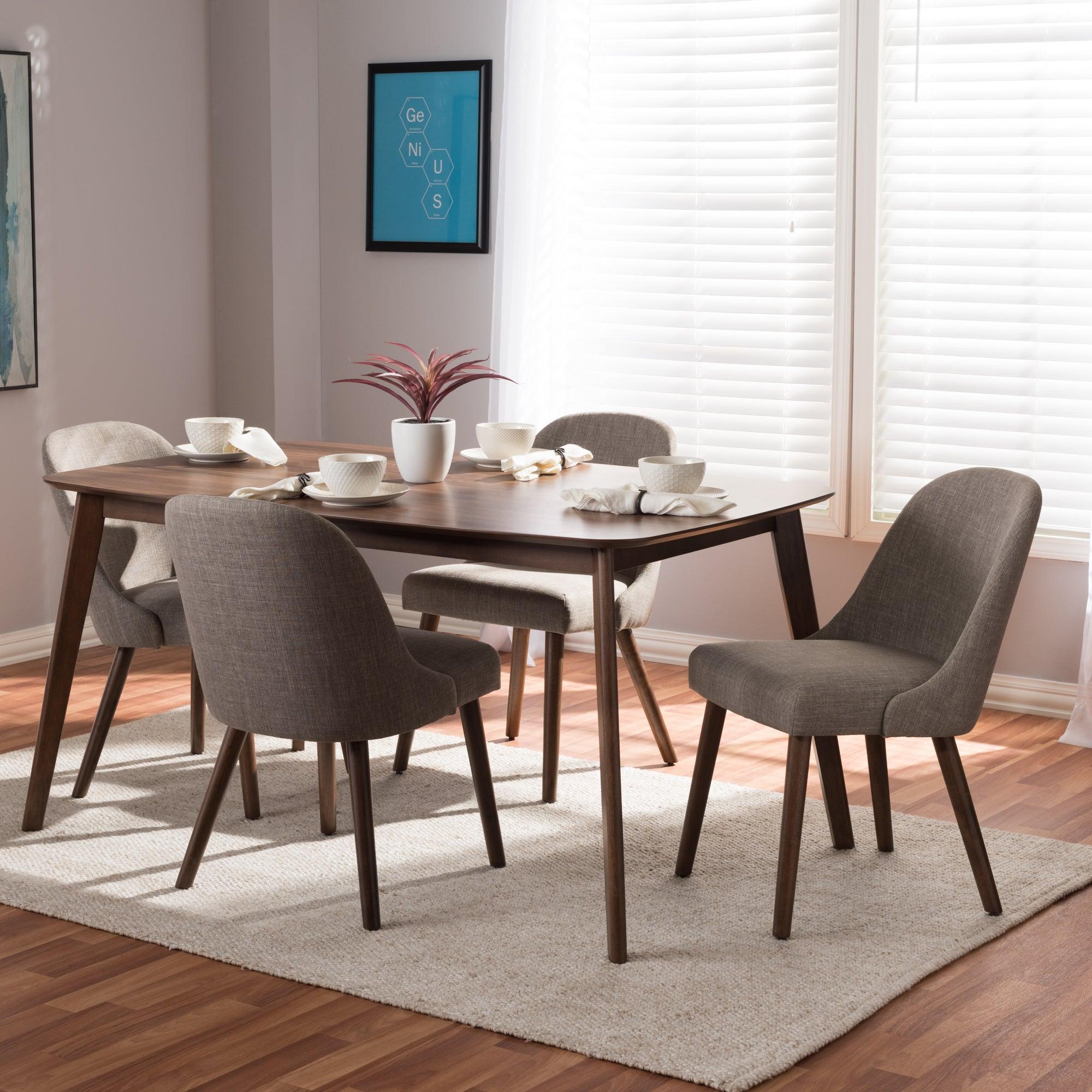 Cody Mid-Century Modern Light Fabric Upholstered Finished Wood 5-Piece Dining Set